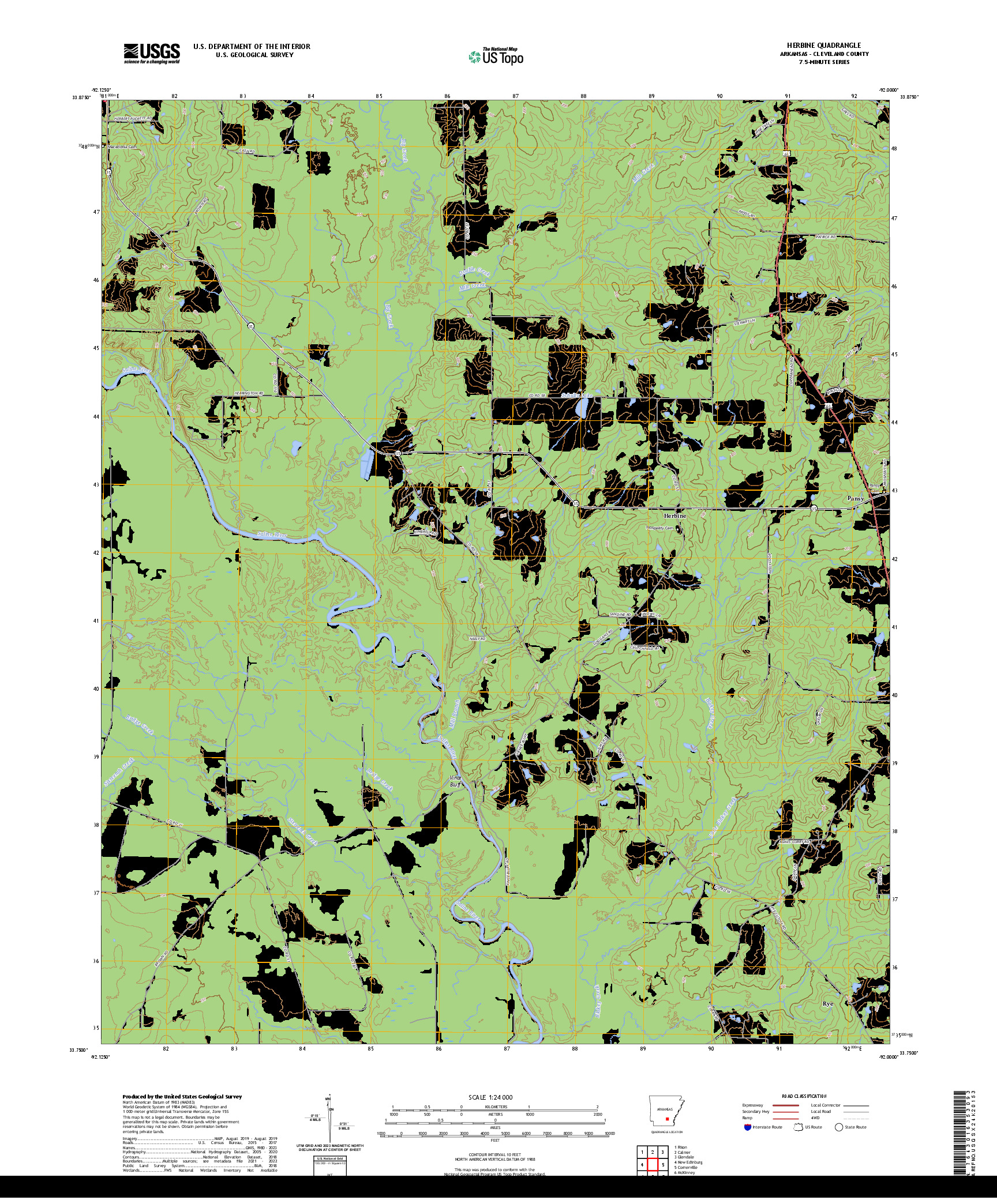 US TOPO 7.5-MINUTE MAP FOR HERBINE, AR