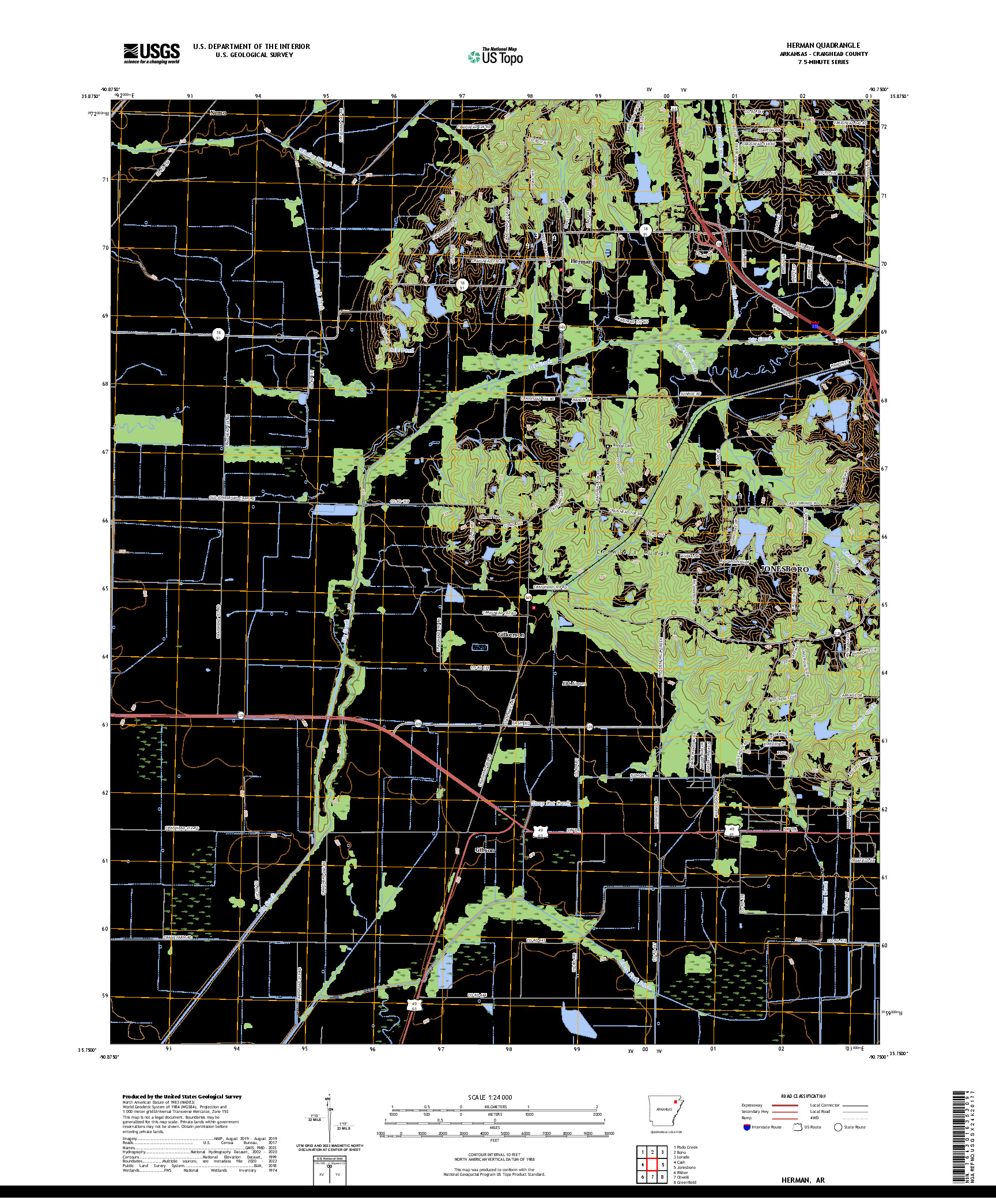 US TOPO 7.5-MINUTE MAP FOR HERMAN, AR