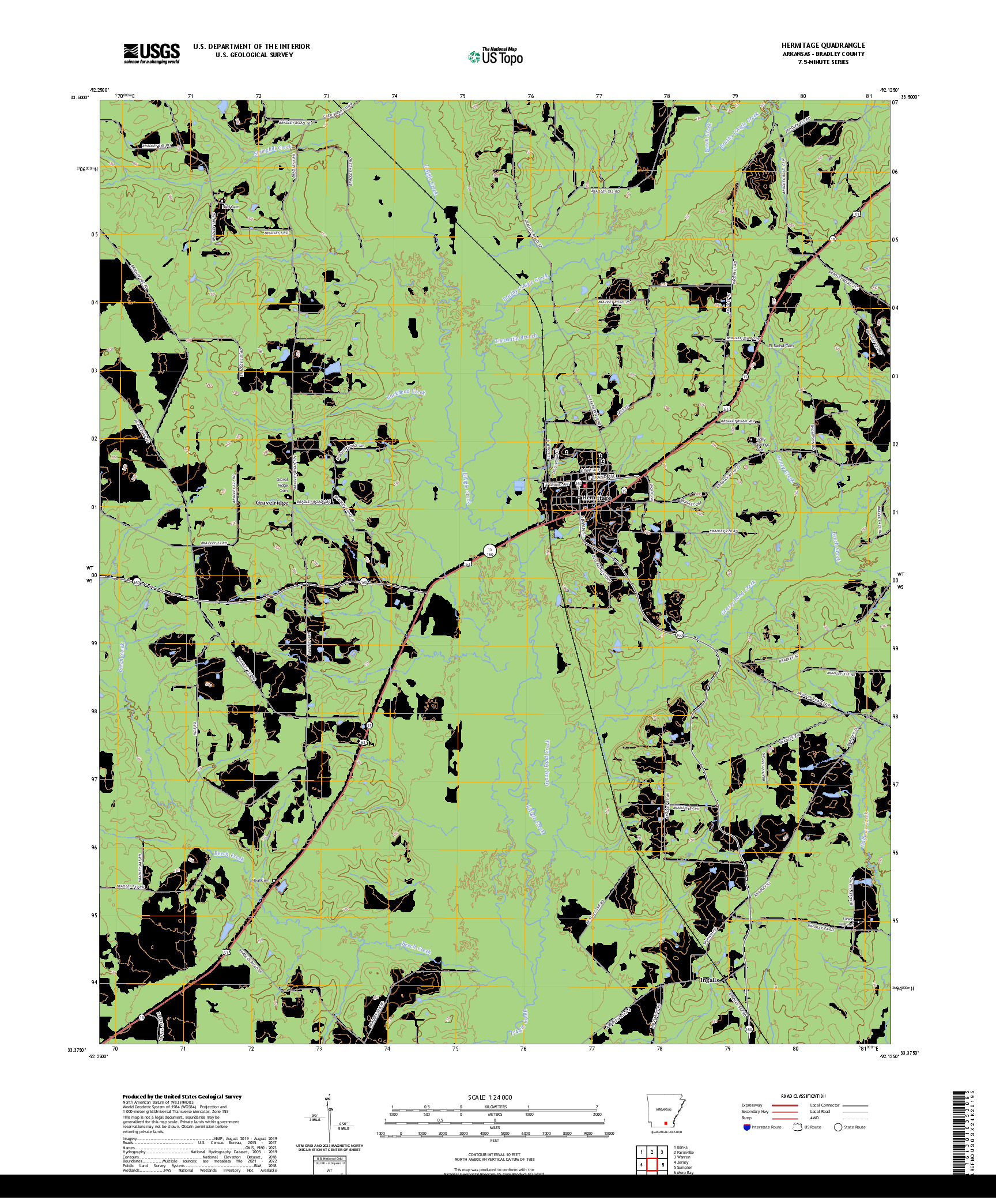 US TOPO 7.5-MINUTE MAP FOR HERMITAGE, AR