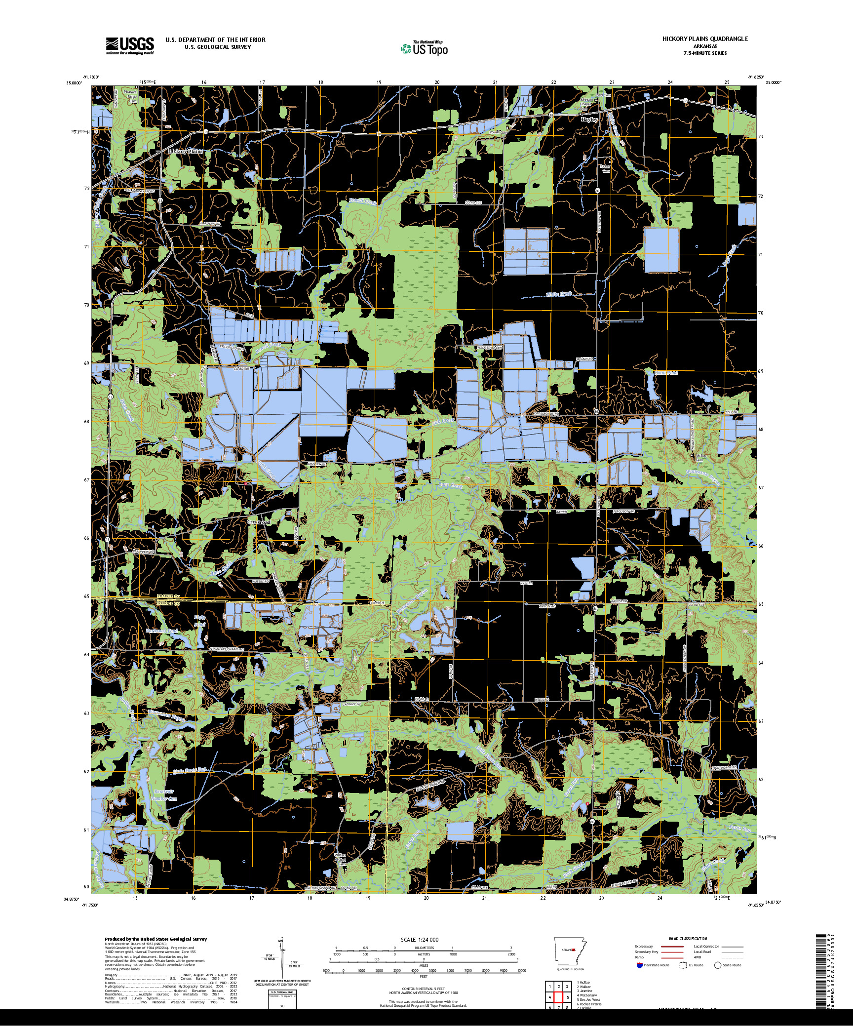US TOPO 7.5-MINUTE MAP FOR HICKORY PLAINS, AR