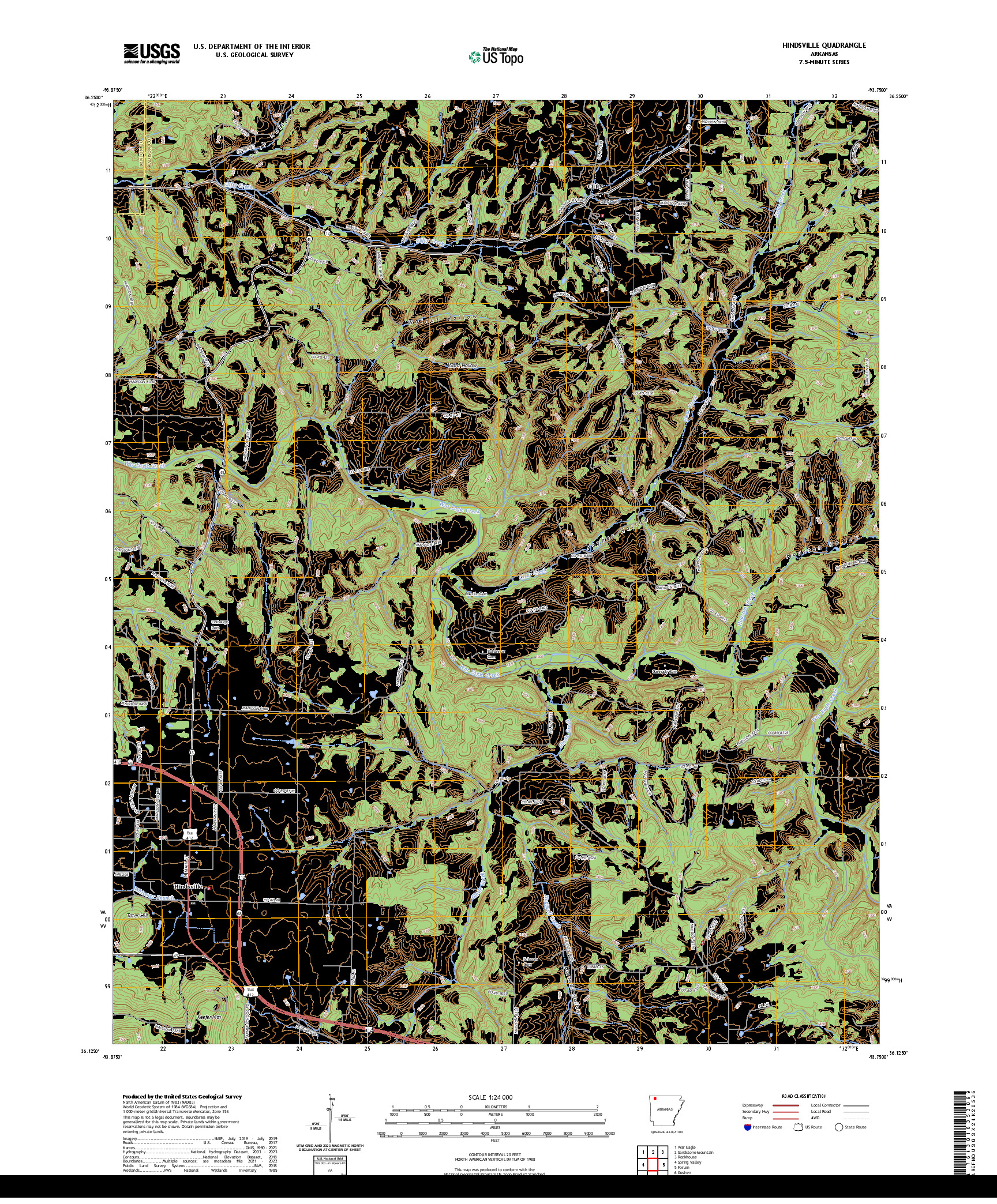 US TOPO 7.5-MINUTE MAP FOR HINDSVILLE, AR