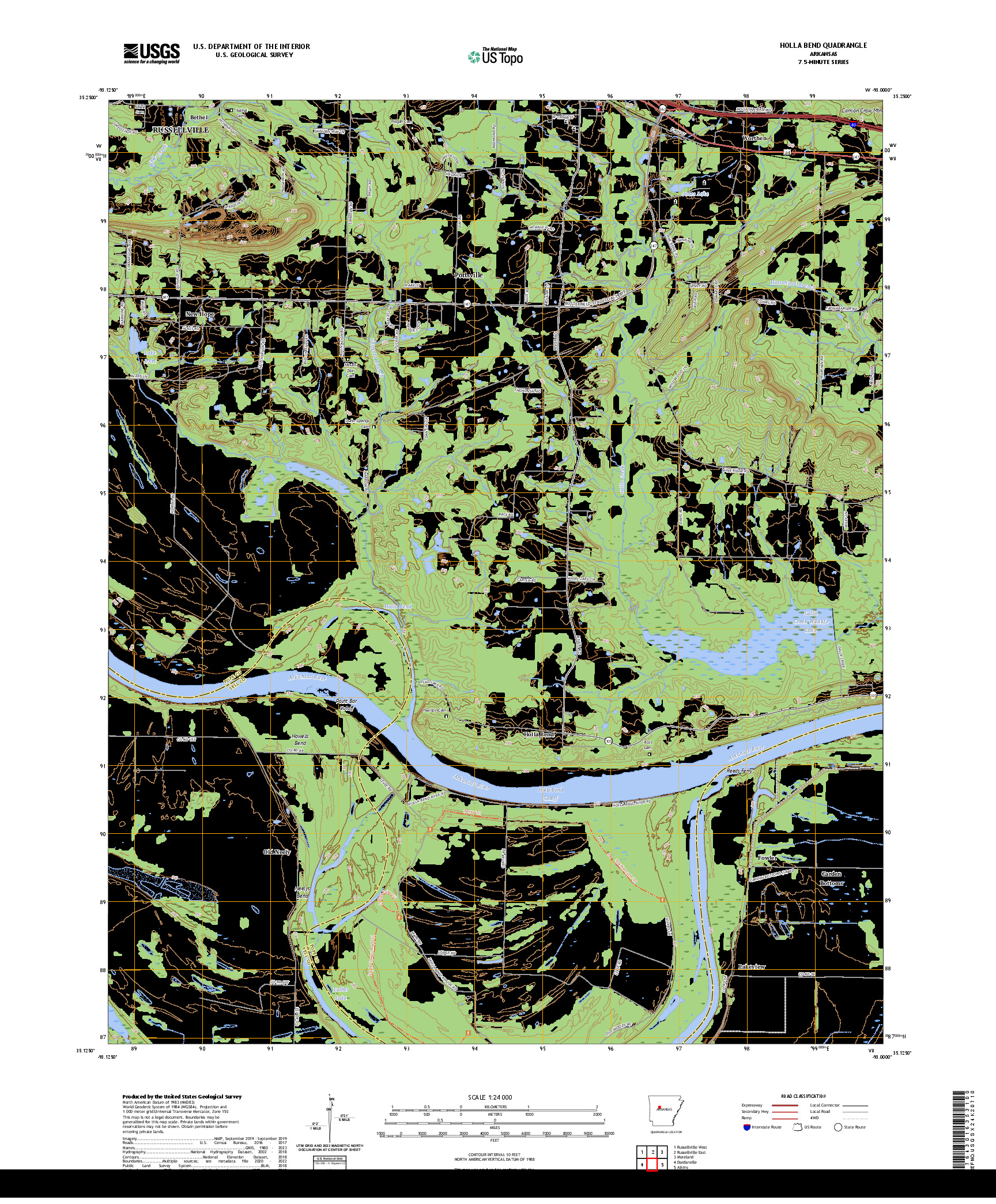 US TOPO 7.5-MINUTE MAP FOR HOLLA BEND, AR