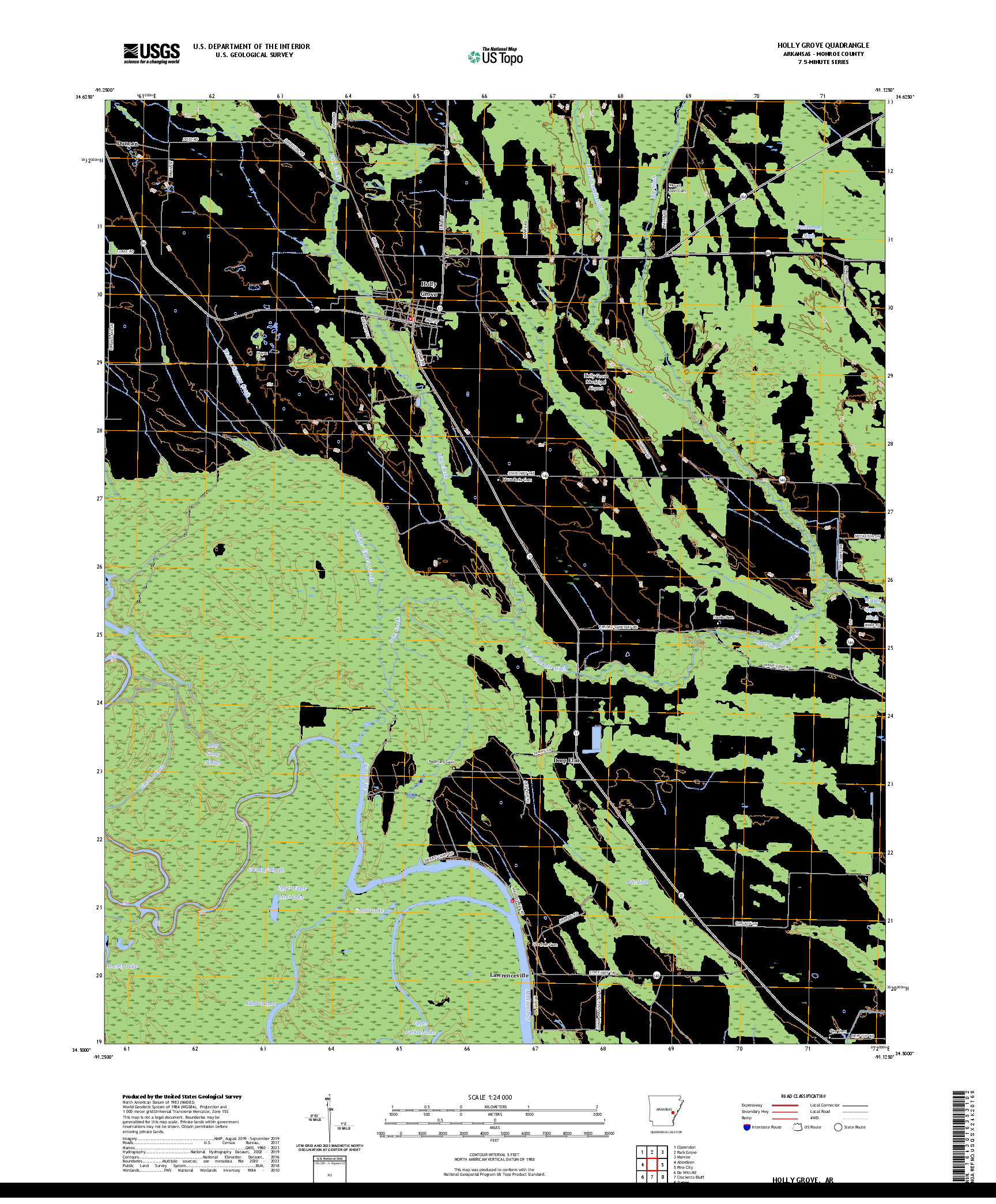 US TOPO 7.5-MINUTE MAP FOR HOLLY GROVE, AR