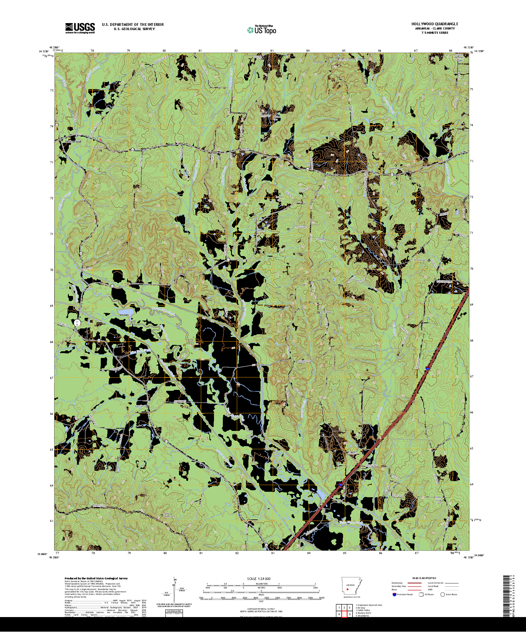 US TOPO 7.5-MINUTE MAP FOR HOLLYWOOD, AR