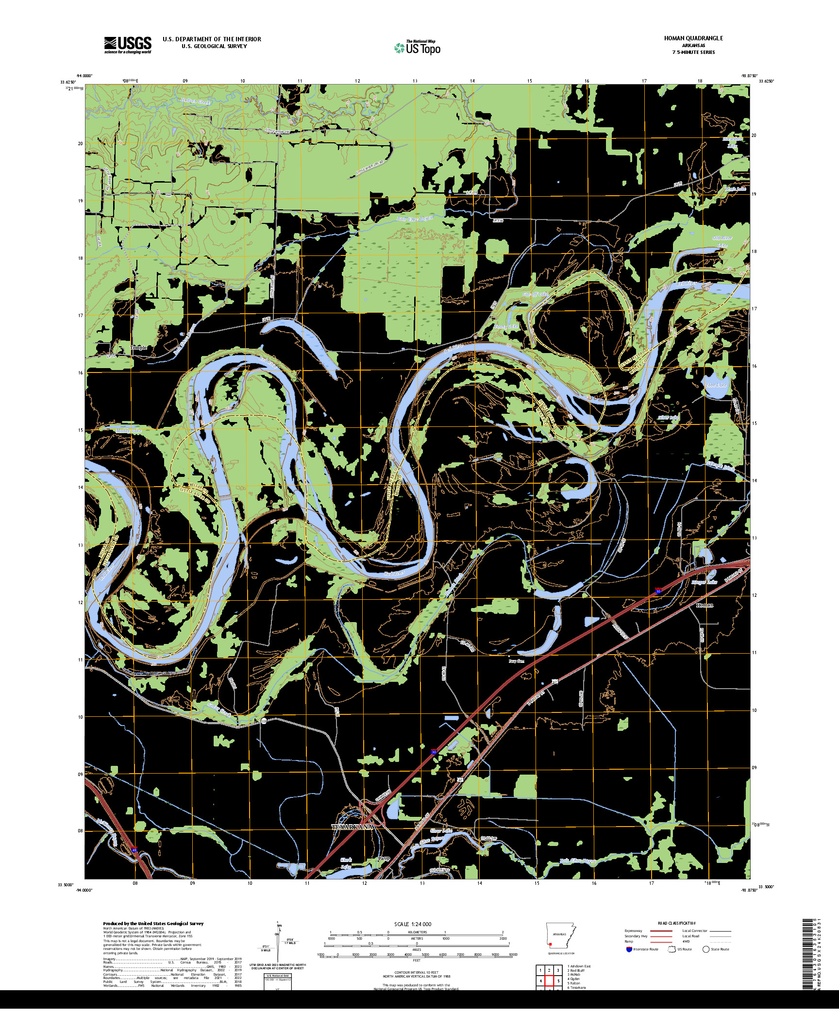 US TOPO 7.5-MINUTE MAP FOR HOMAN, AR