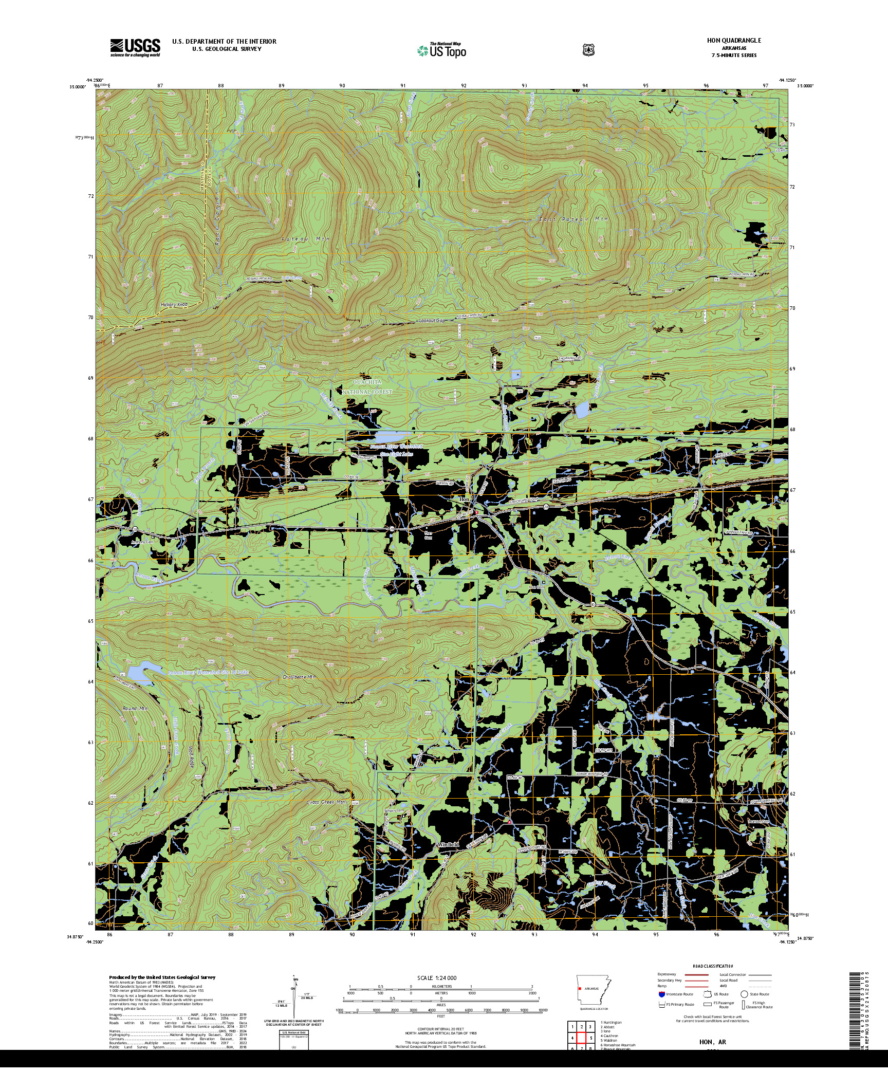 US TOPO 7.5-MINUTE MAP FOR HON, AR