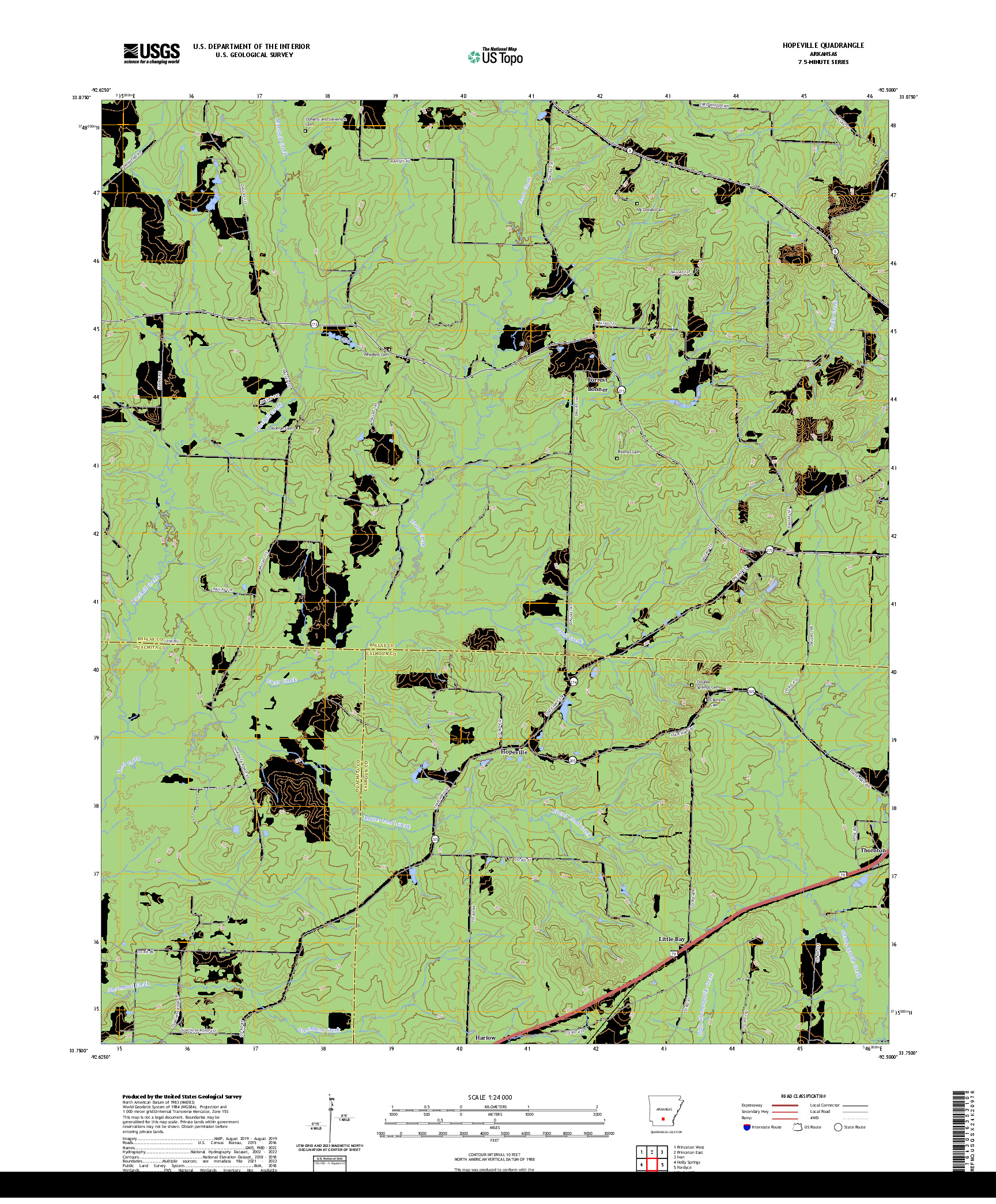 US TOPO 7.5-MINUTE MAP FOR HOPEVILLE, AR