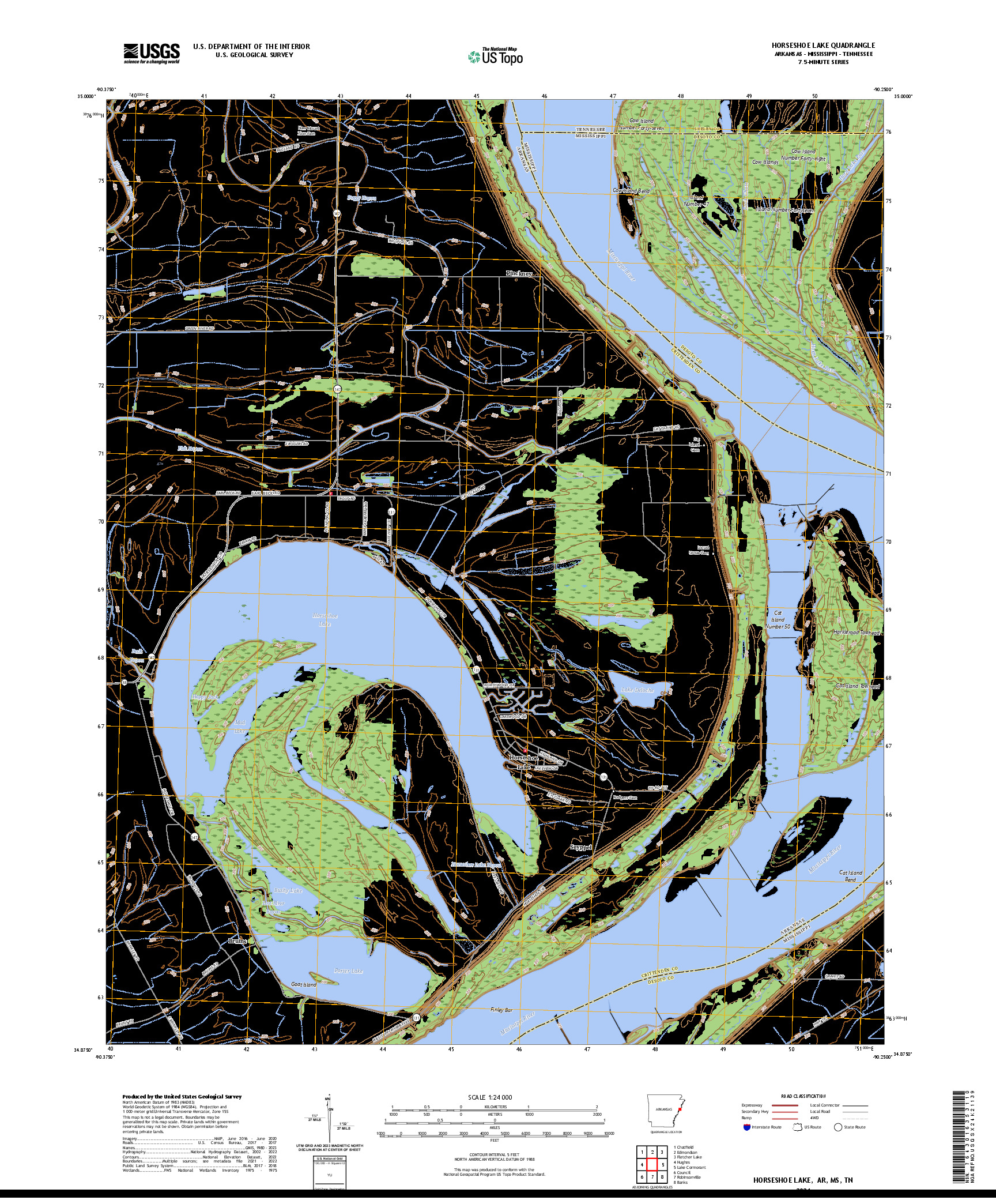 US TOPO 7.5-MINUTE MAP FOR HORSESHOE LAKE, AR,MS,TN