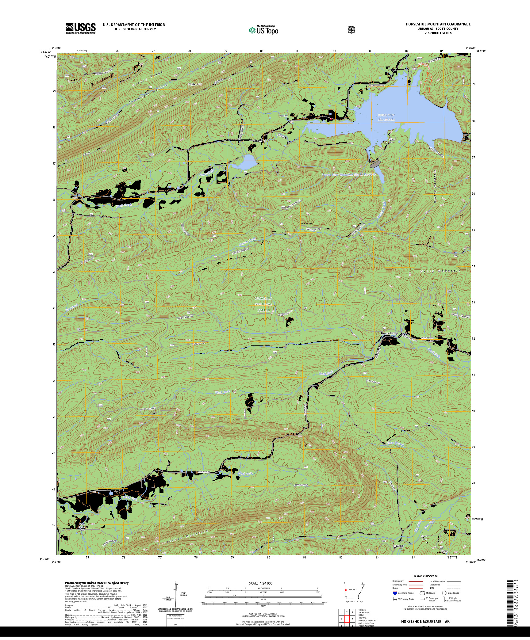US TOPO 7.5-MINUTE MAP FOR HORSESHOE MOUNTAIN, AR
