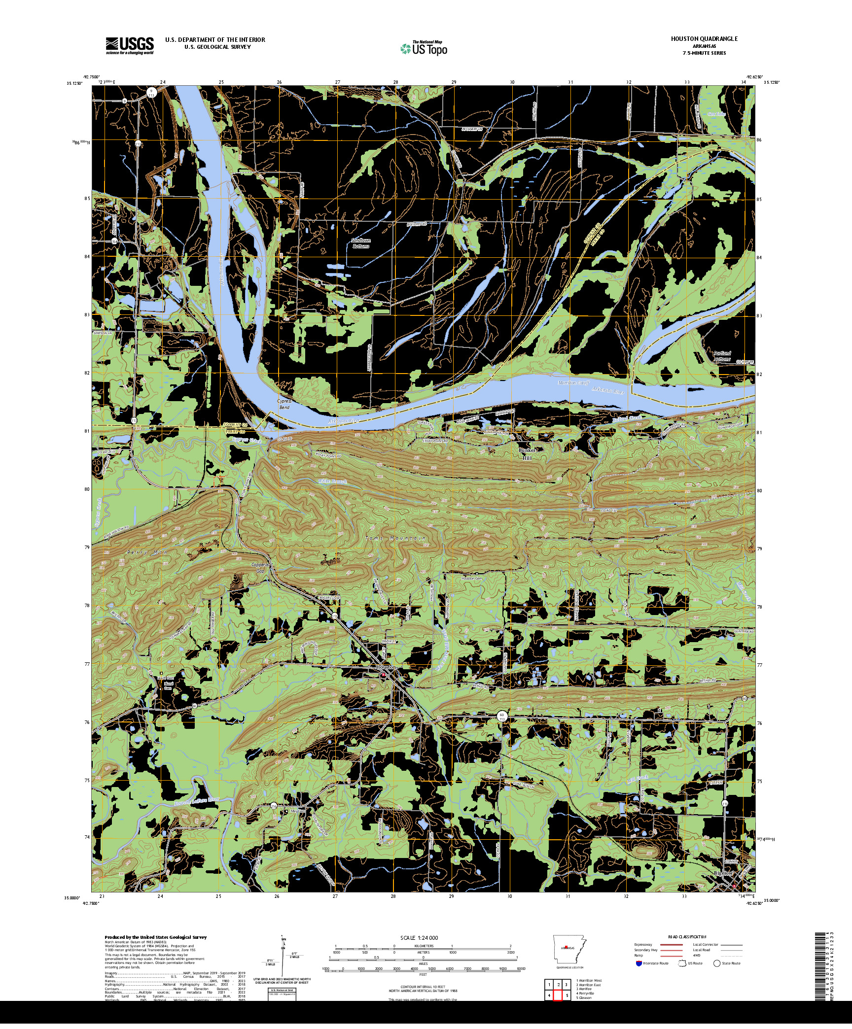 US TOPO 7.5-MINUTE MAP FOR HOUSTON, AR