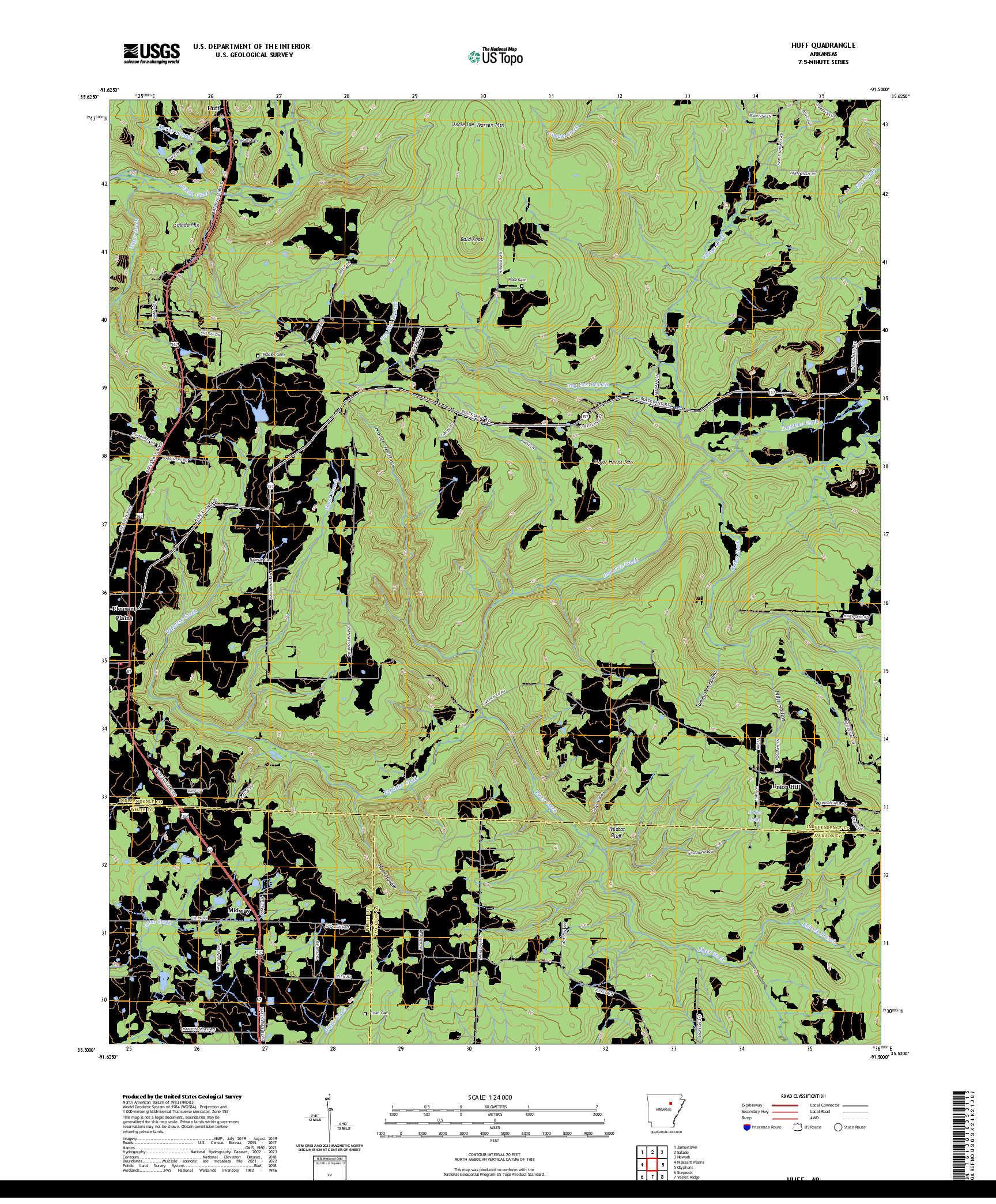 US TOPO 7.5-MINUTE MAP FOR HUFF, AR
