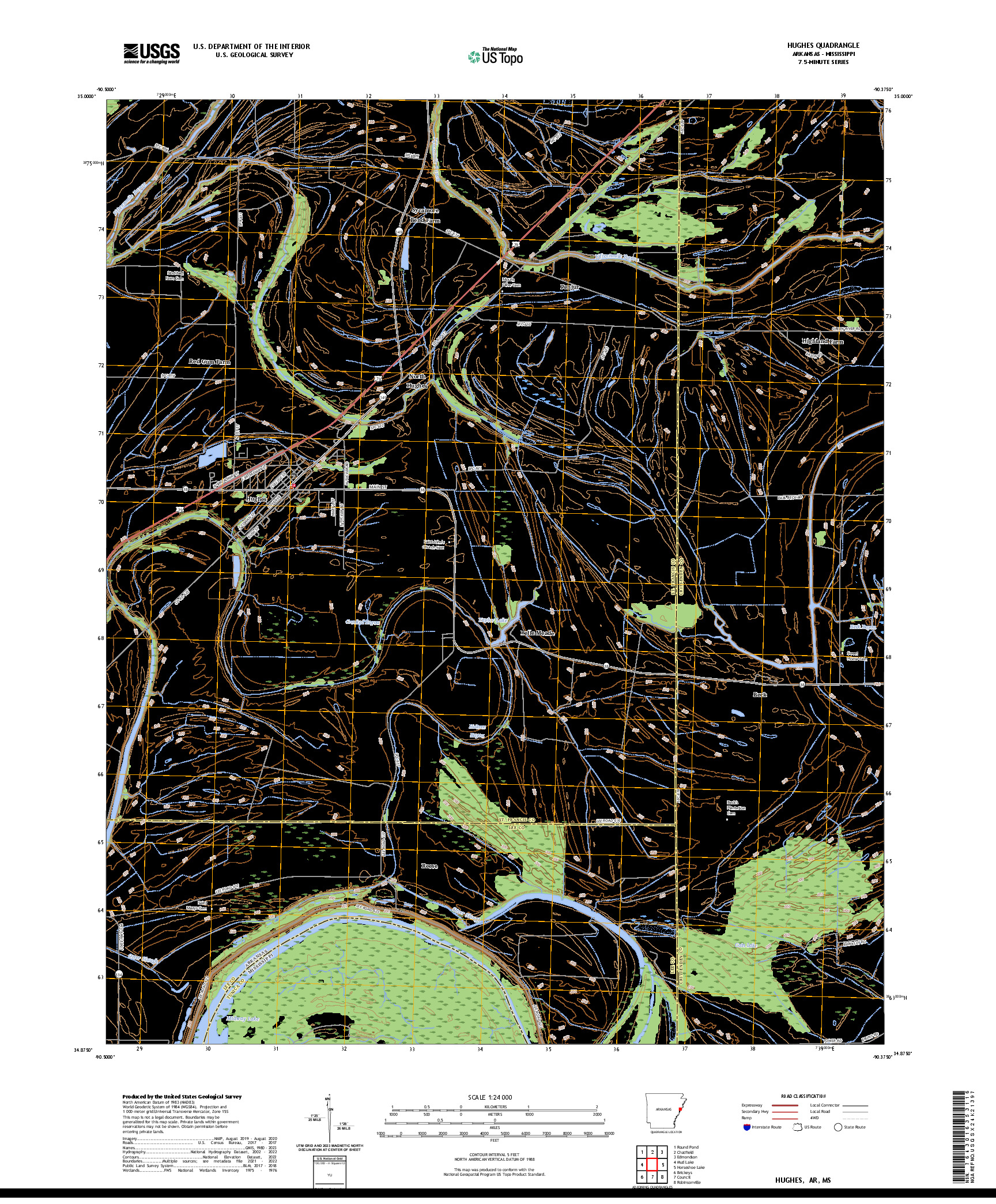 US TOPO 7.5-MINUTE MAP FOR HUGHES, AR,MS