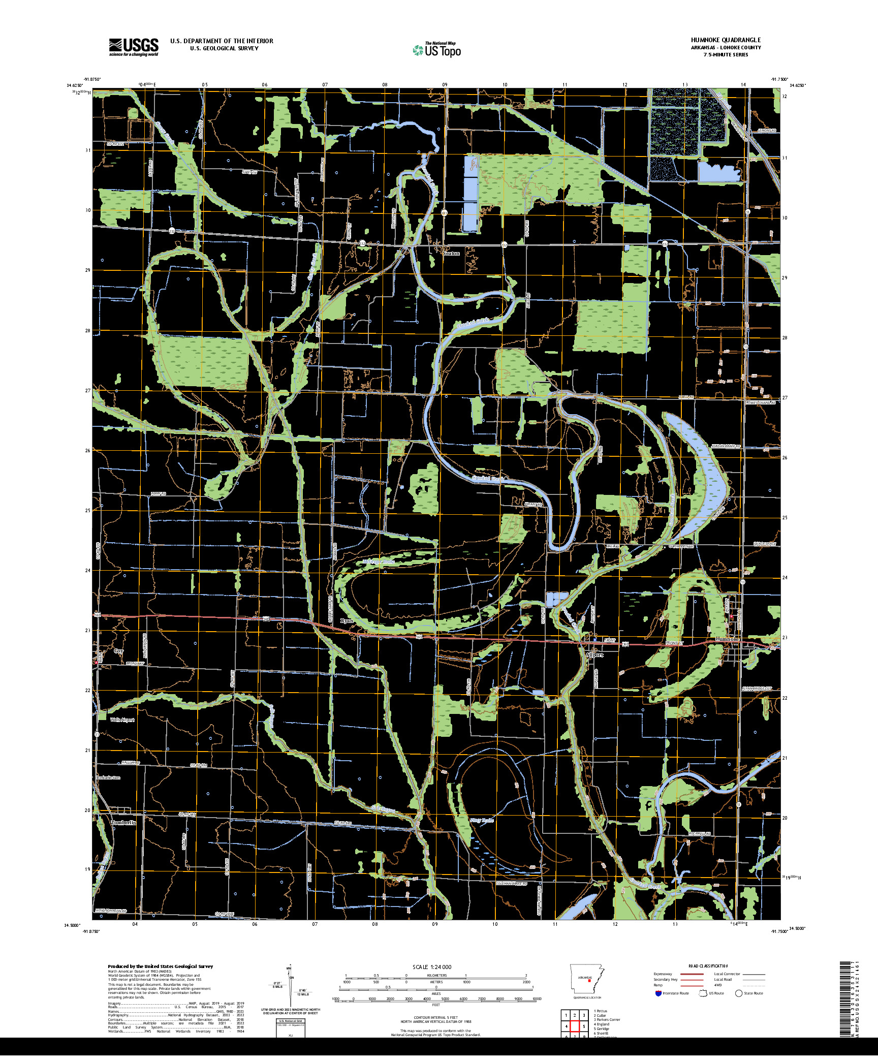 US TOPO 7.5-MINUTE MAP FOR HUMNOKE, AR