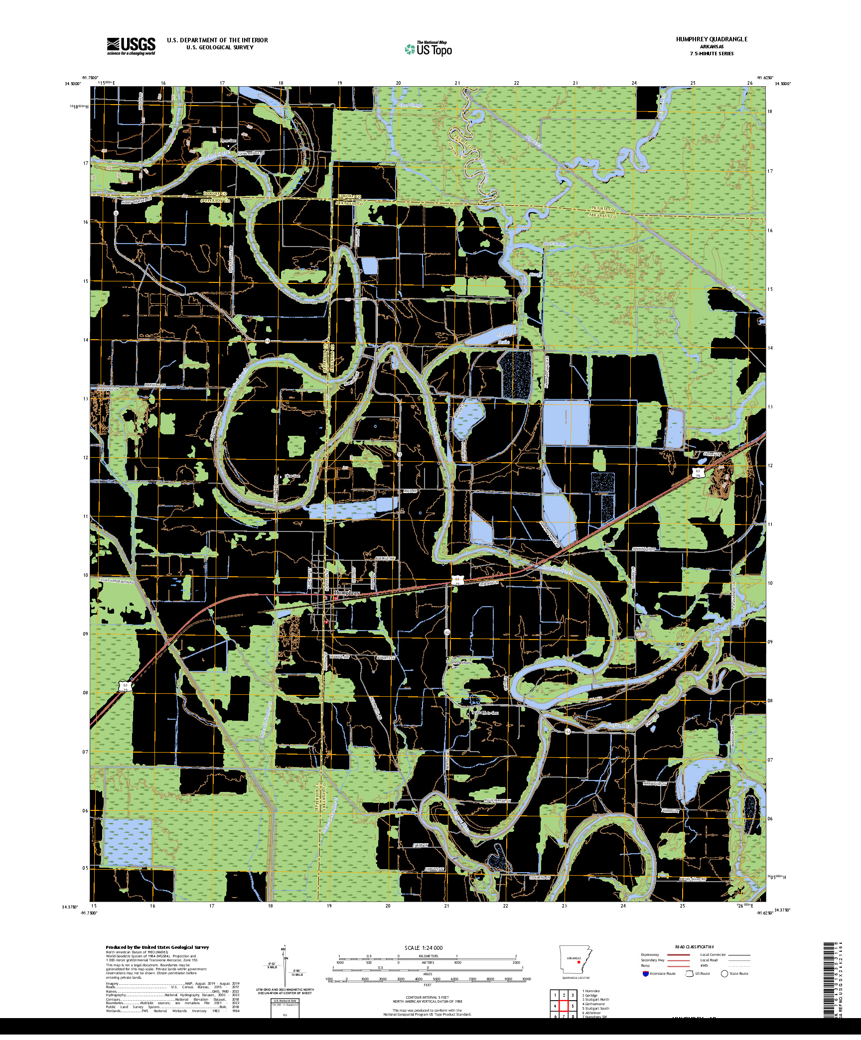 US TOPO 7.5-MINUTE MAP FOR HUMPHREY, AR