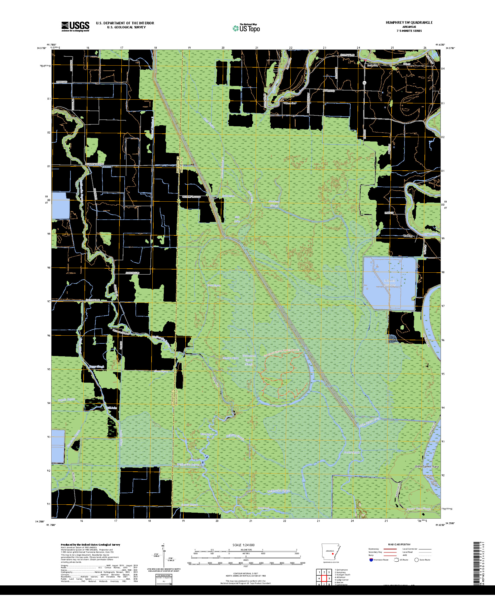 US TOPO 7.5-MINUTE MAP FOR HUMPHREY SW, AR