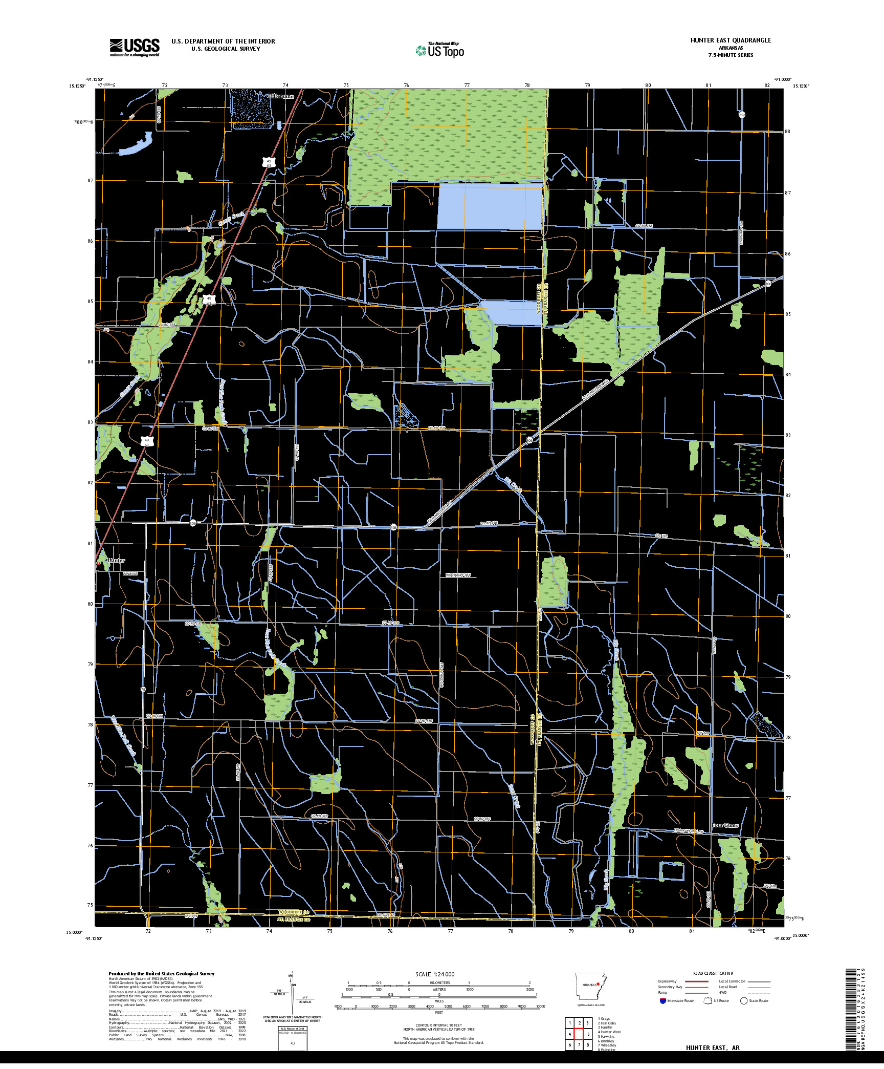 US TOPO 7.5-MINUTE MAP FOR HUNTER EAST, AR