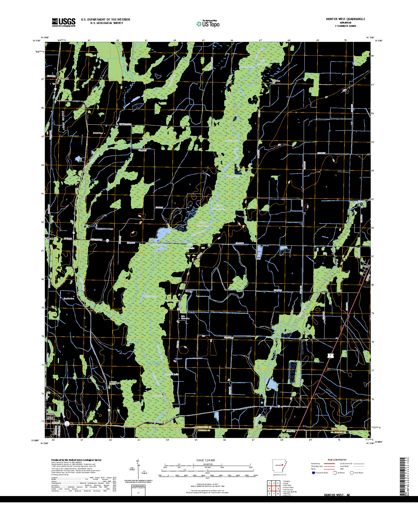 US TOPO 7.5-MINUTE MAP FOR HUNTER WEST, AR