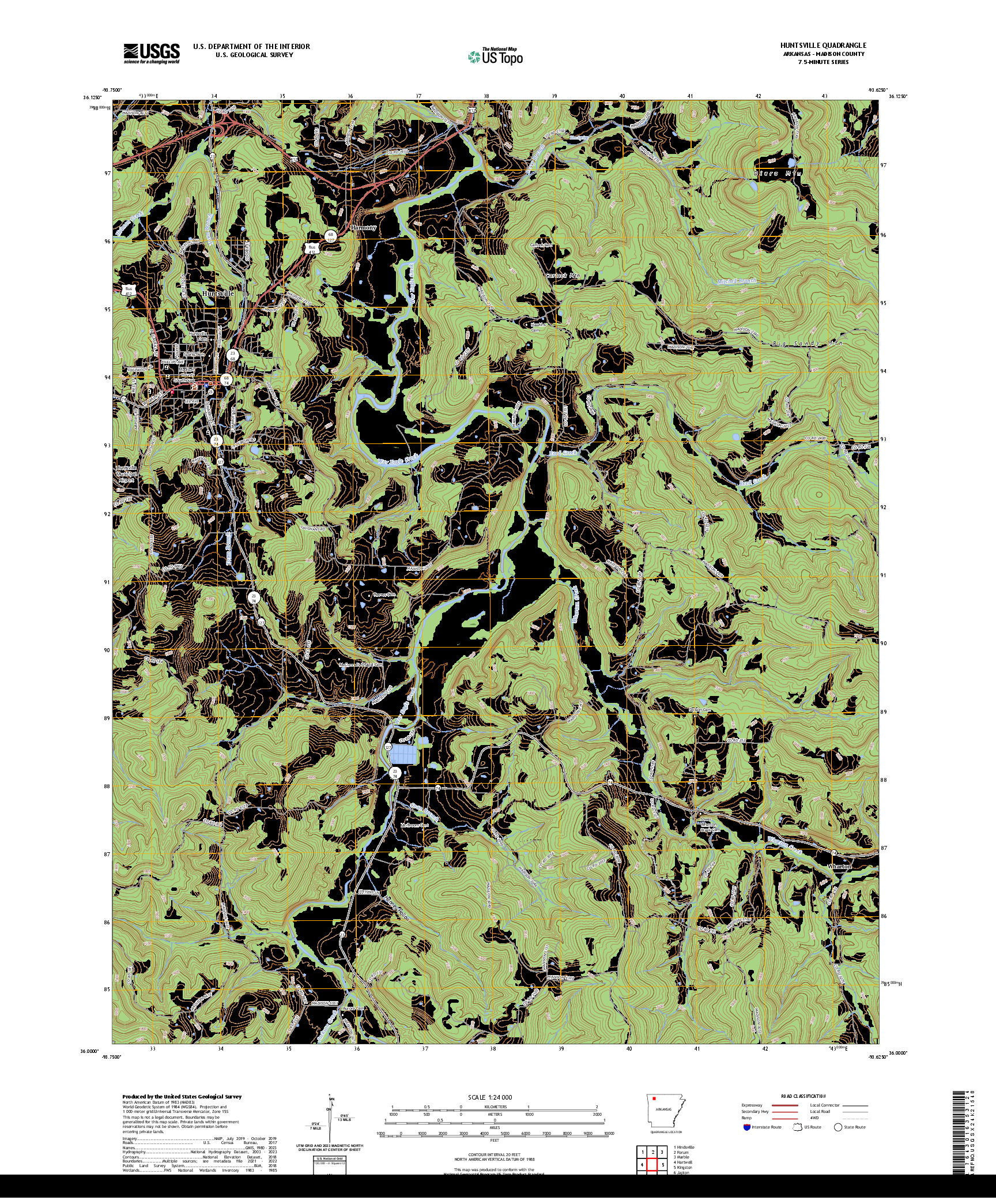 US TOPO 7.5-MINUTE MAP FOR HUNTSVILLE, AR