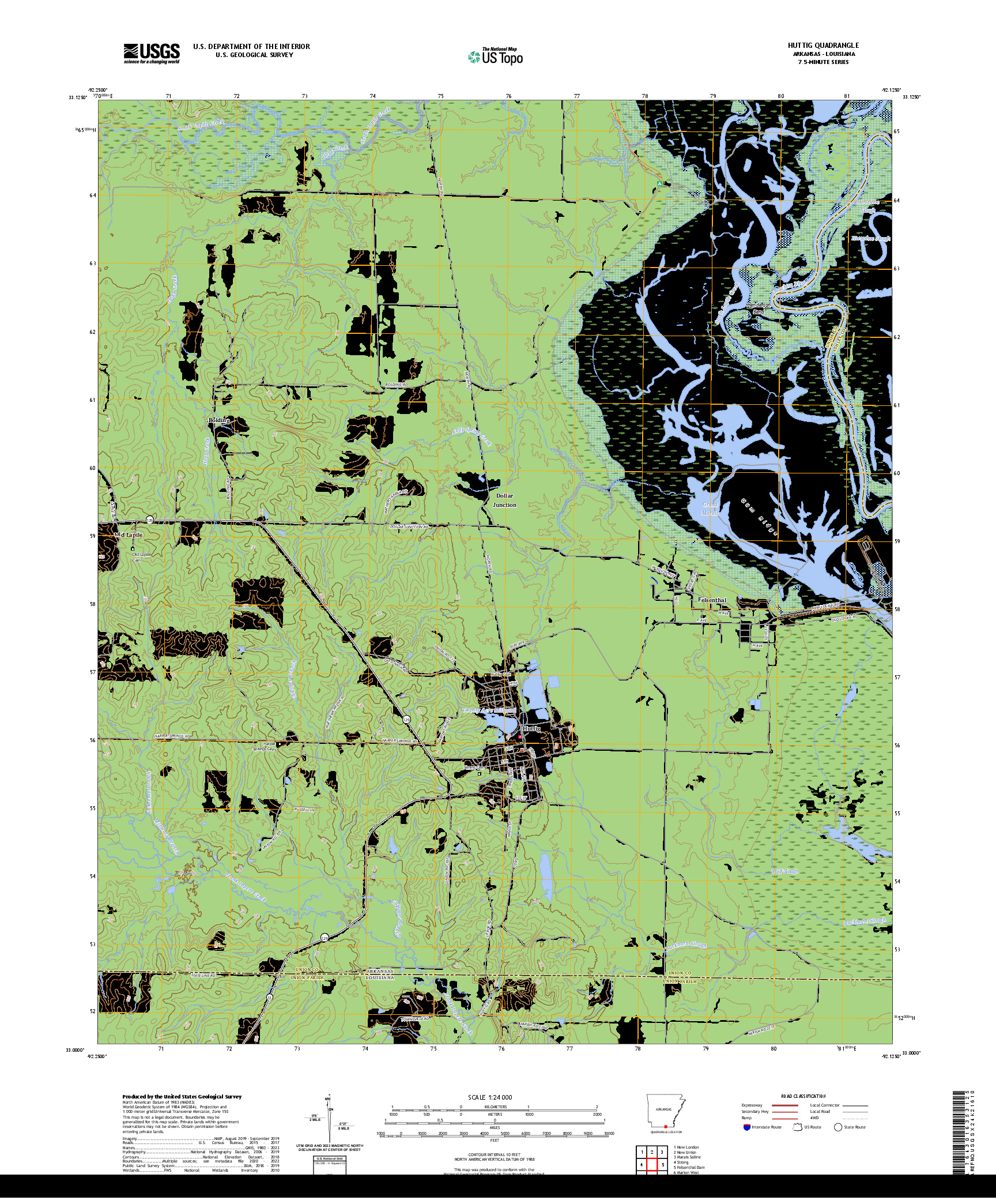US TOPO 7.5-MINUTE MAP FOR HUTTIG, AR,LA