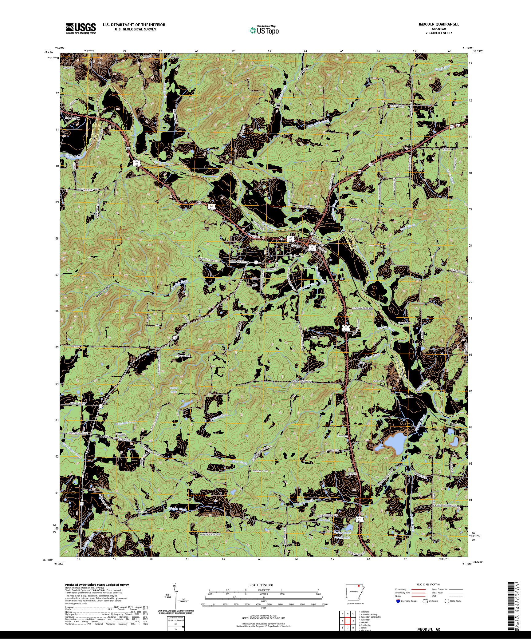 US TOPO 7.5-MINUTE MAP FOR IMBODEN, AR