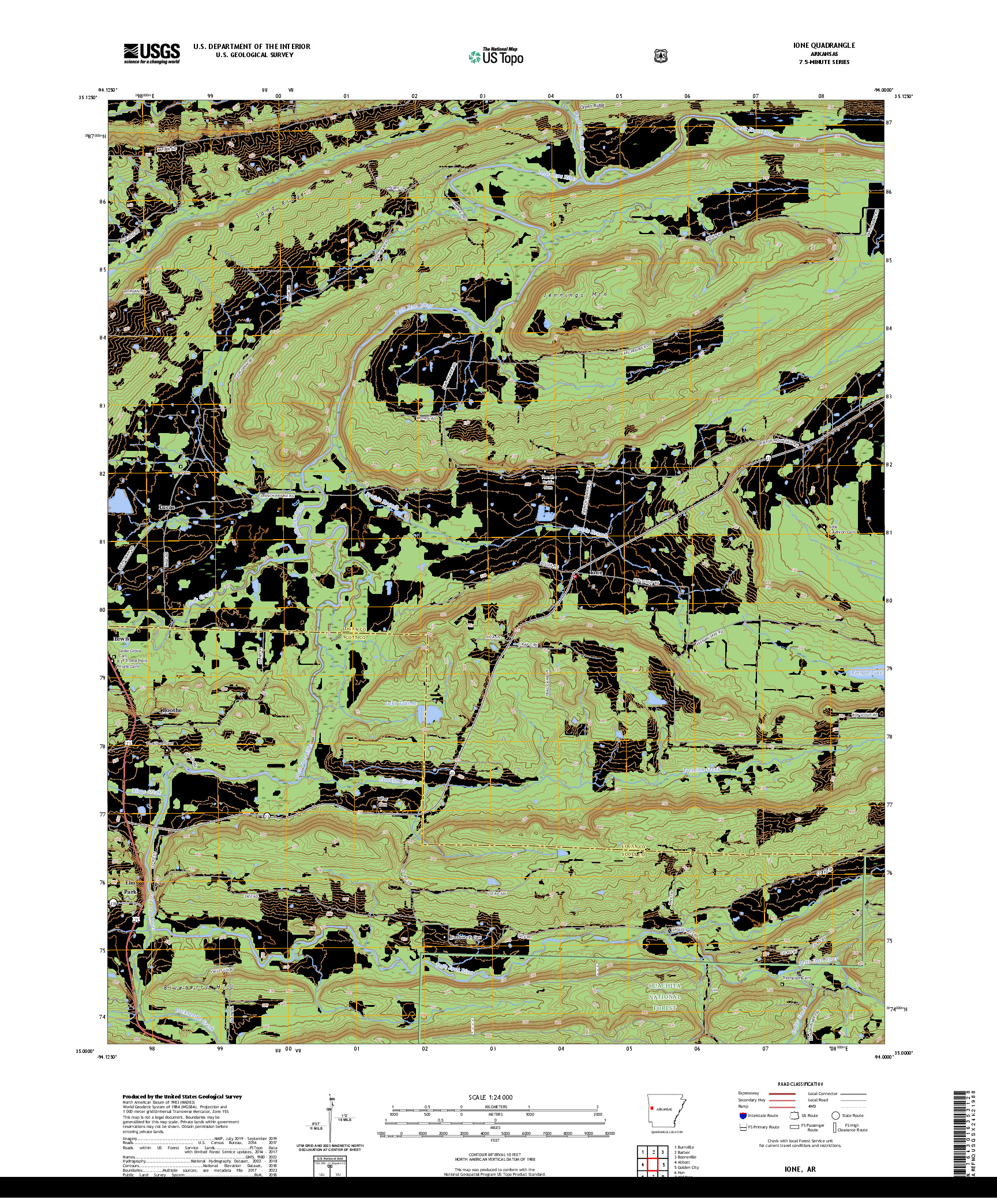 US TOPO 7.5-MINUTE MAP FOR IONE, AR