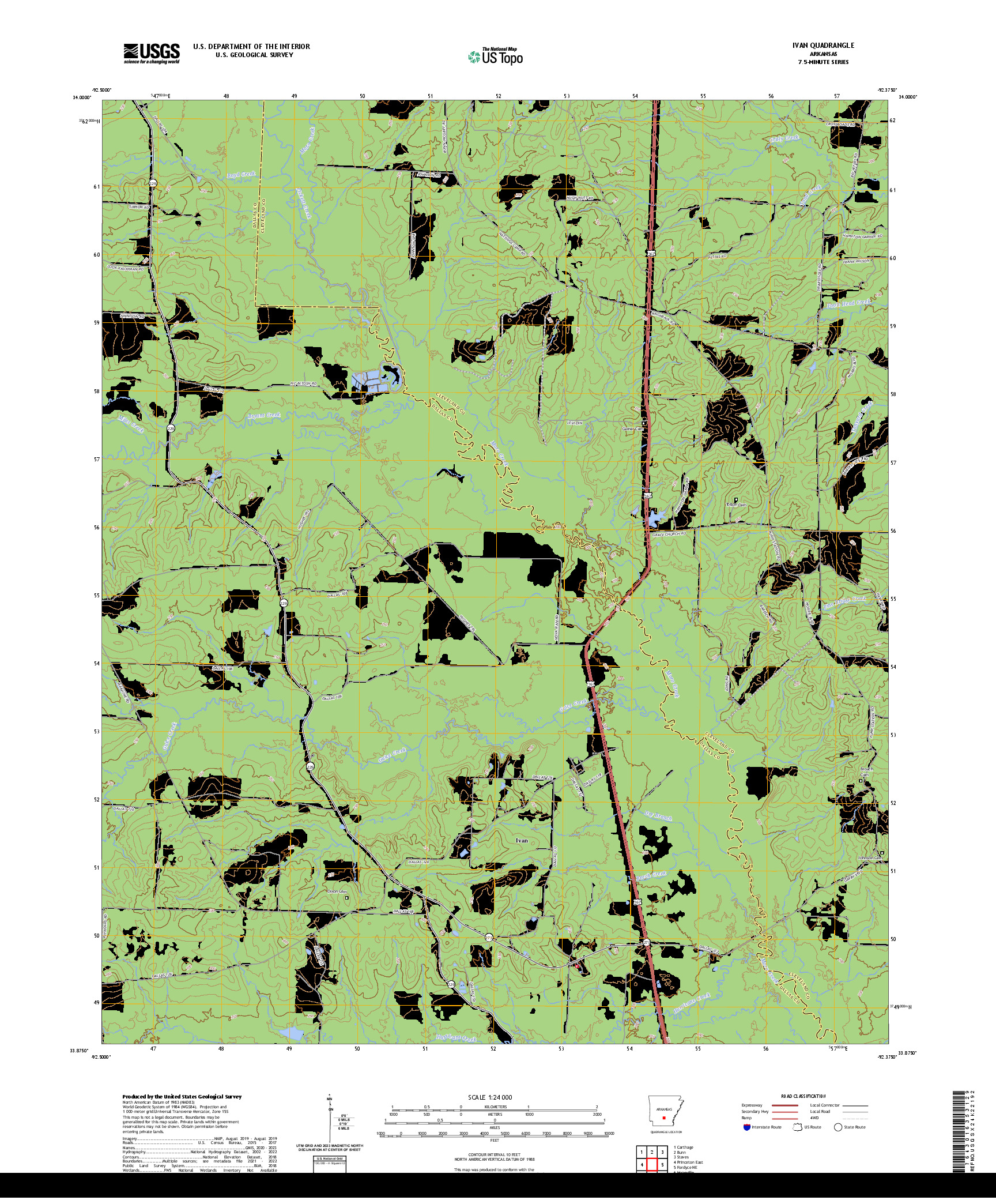 US TOPO 7.5-MINUTE MAP FOR IVAN, AR