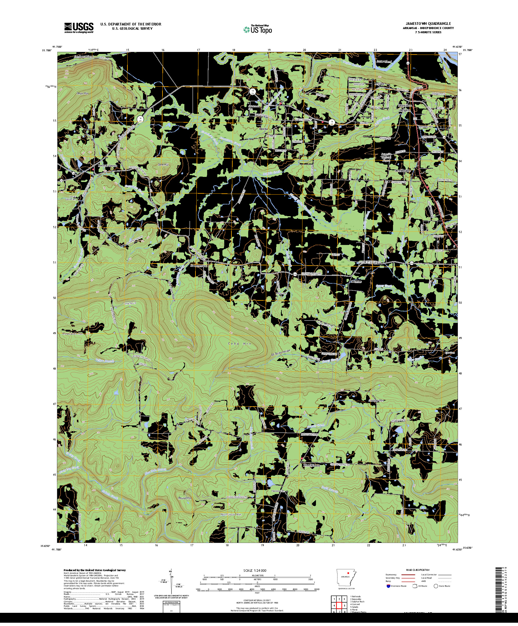 US TOPO 7.5-MINUTE MAP FOR JAMESTOWN, AR