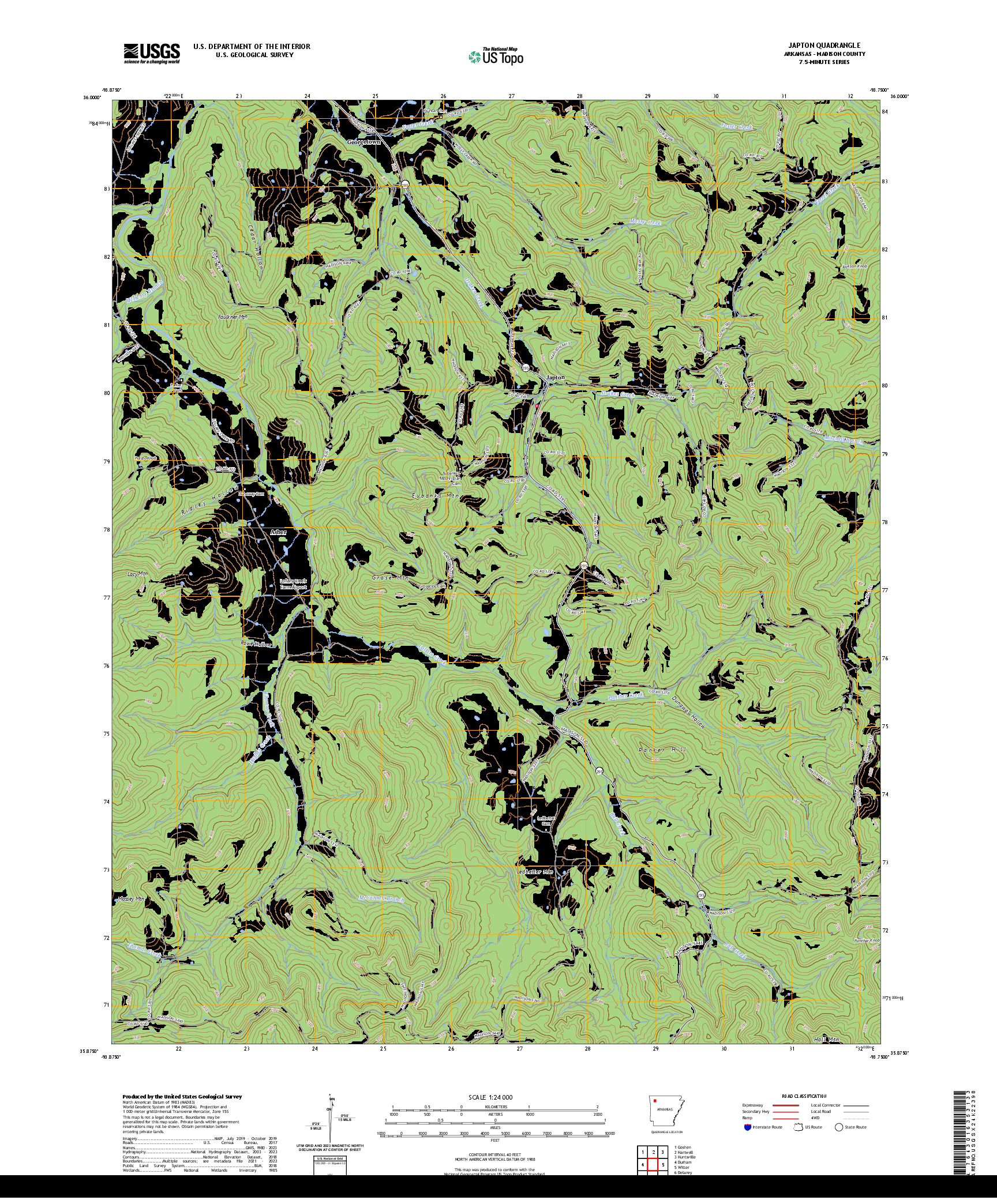US TOPO 7.5-MINUTE MAP FOR JAPTON, AR