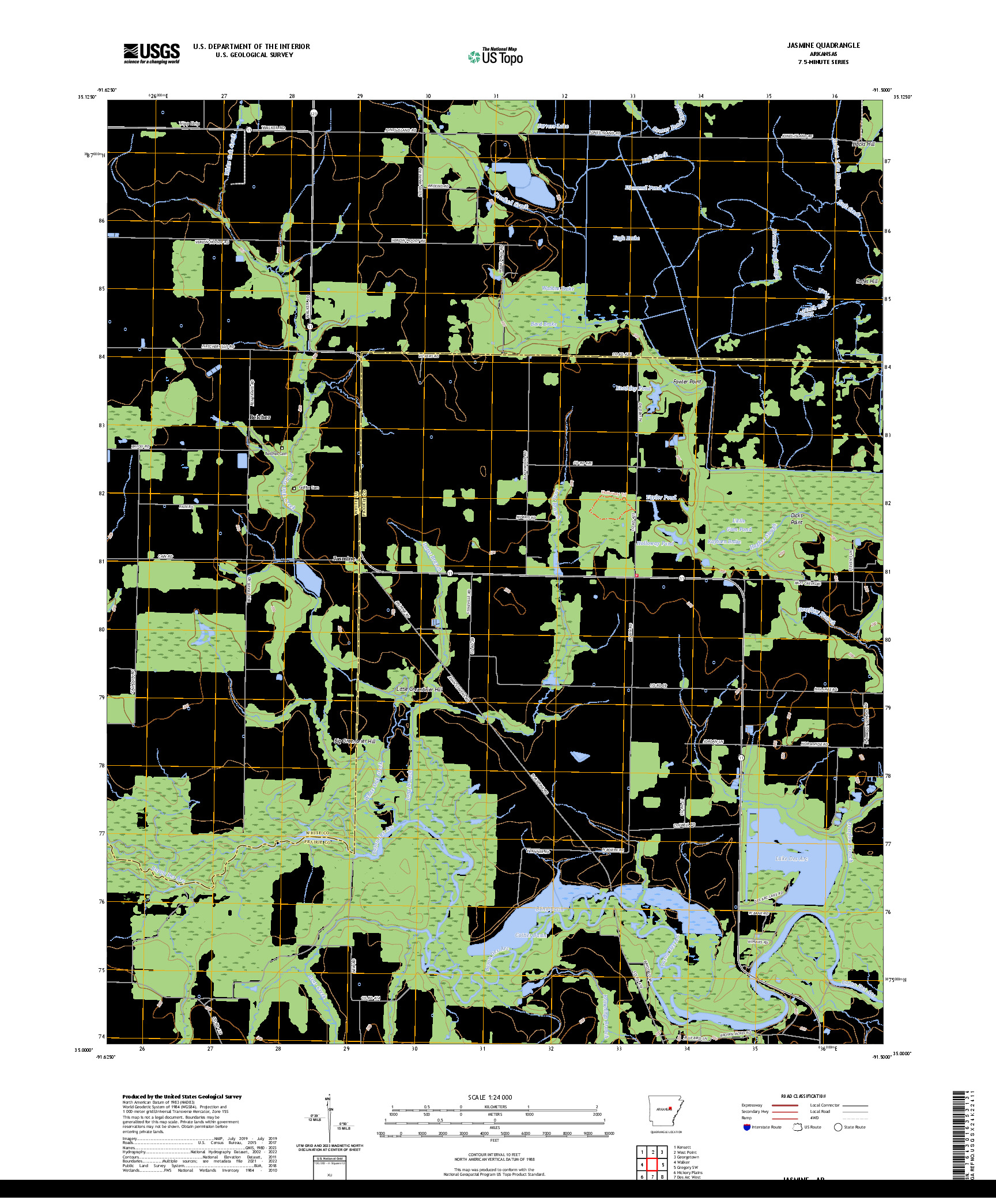US TOPO 7.5-MINUTE MAP FOR JASMINE, AR