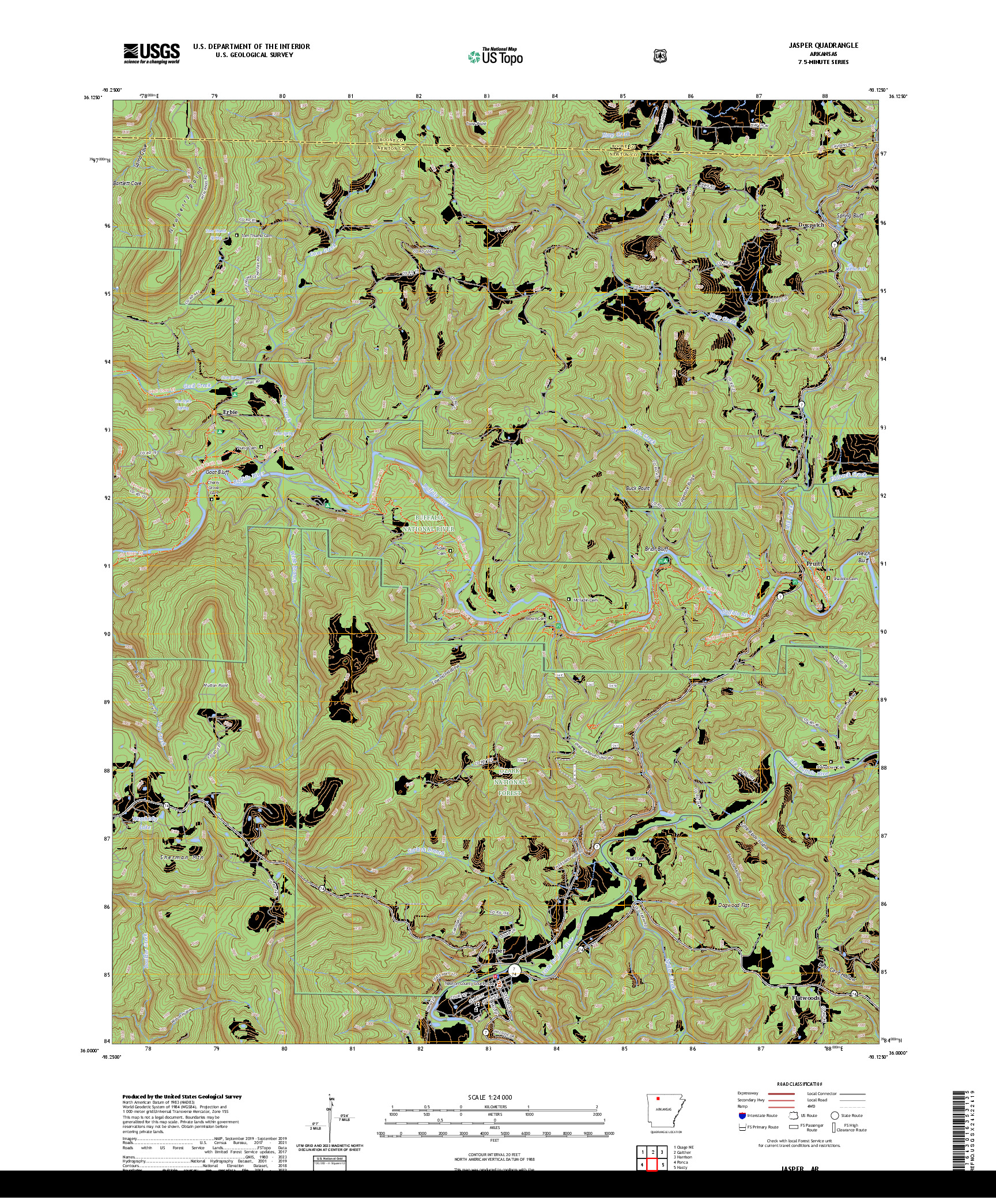 US TOPO 7.5-MINUTE MAP FOR JASPER, AR