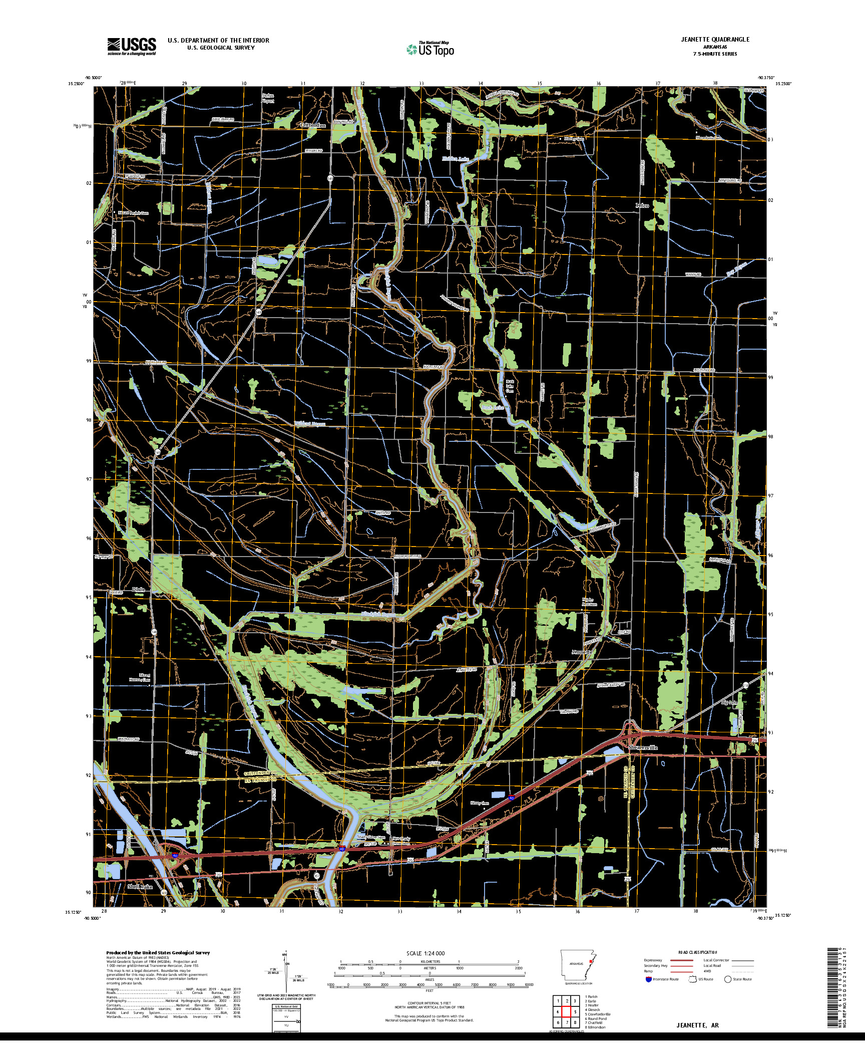 US TOPO 7.5-MINUTE MAP FOR JEANETTE, AR