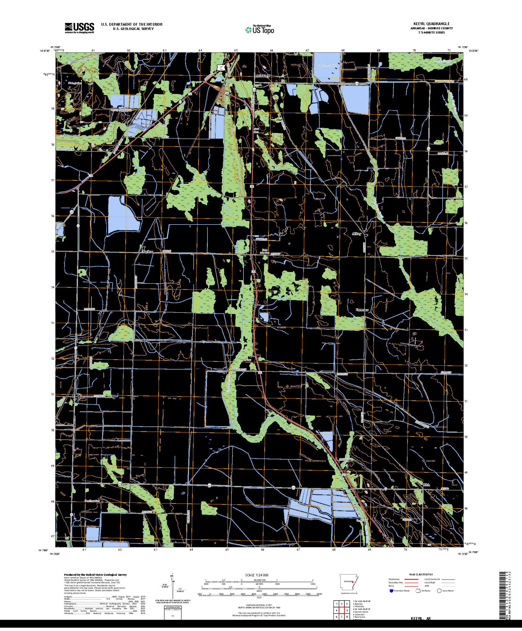 US TOPO 7.5-MINUTE MAP FOR KEEVIL, AR