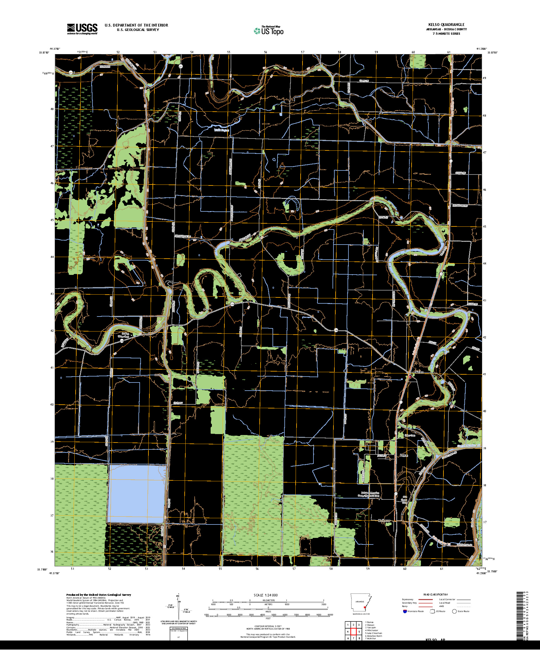 US TOPO 7.5-MINUTE MAP FOR KELSO, AR