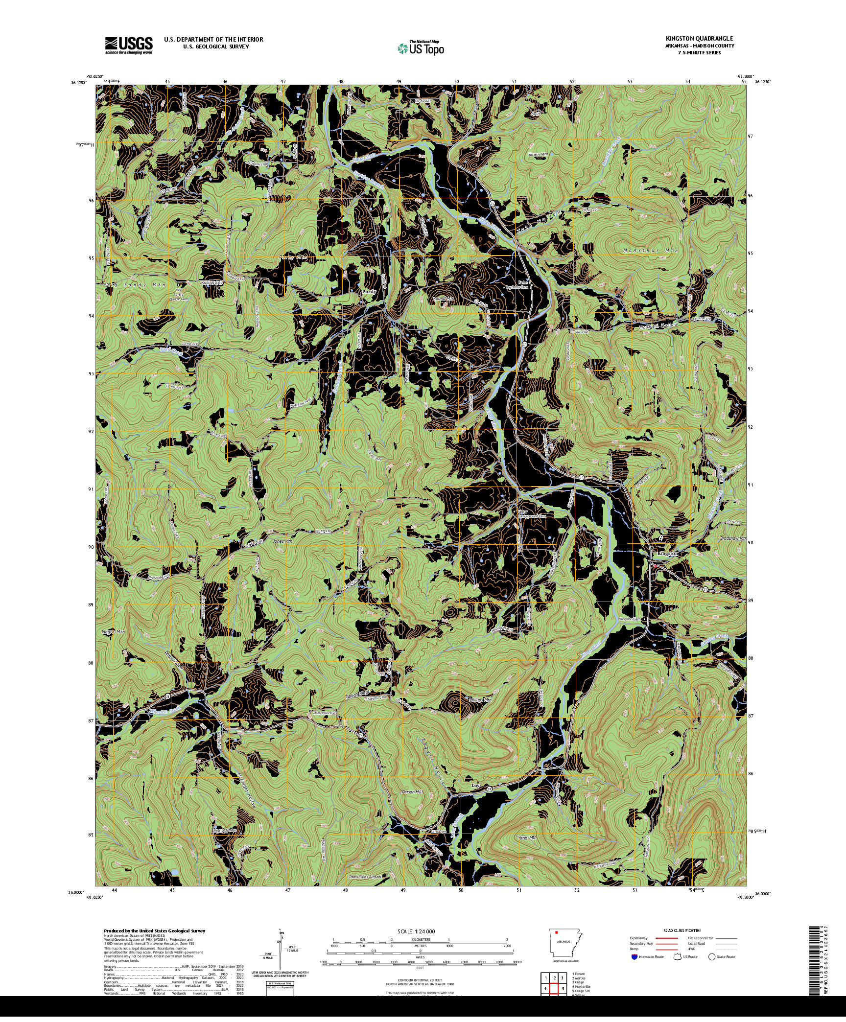US TOPO 7.5-MINUTE MAP FOR KINGSTON, AR
