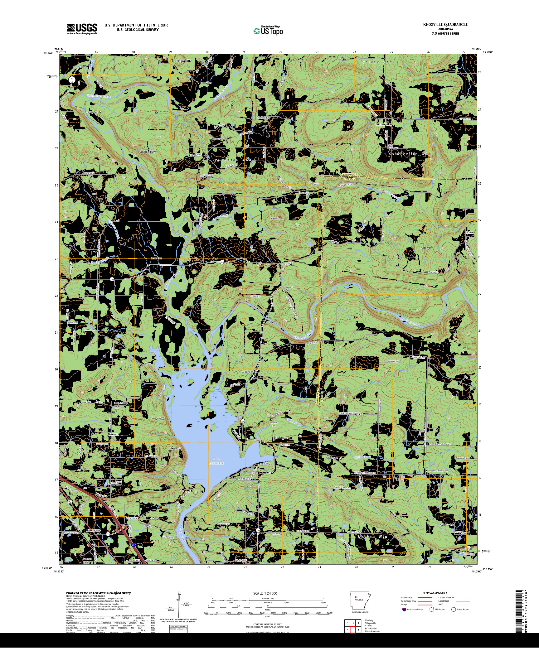 US TOPO 7.5-MINUTE MAP FOR KNOXVILLE, AR
