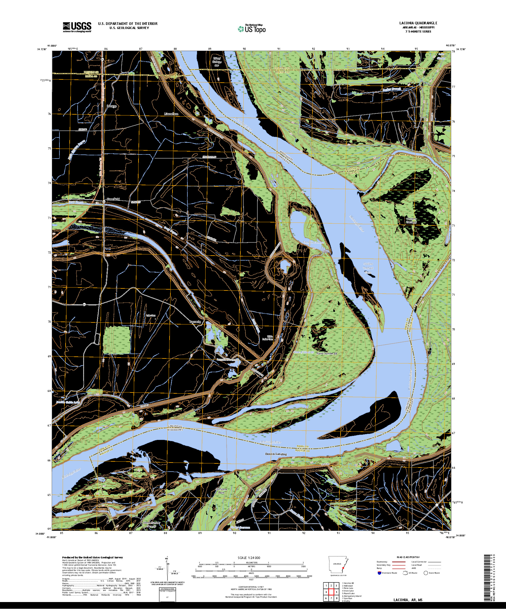 US TOPO 7.5-MINUTE MAP FOR LACONIA, AR,MS