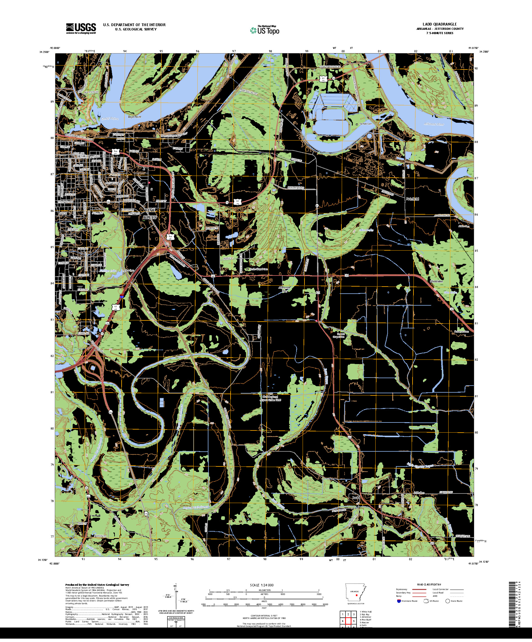 US TOPO 7.5-MINUTE MAP FOR LADD, AR