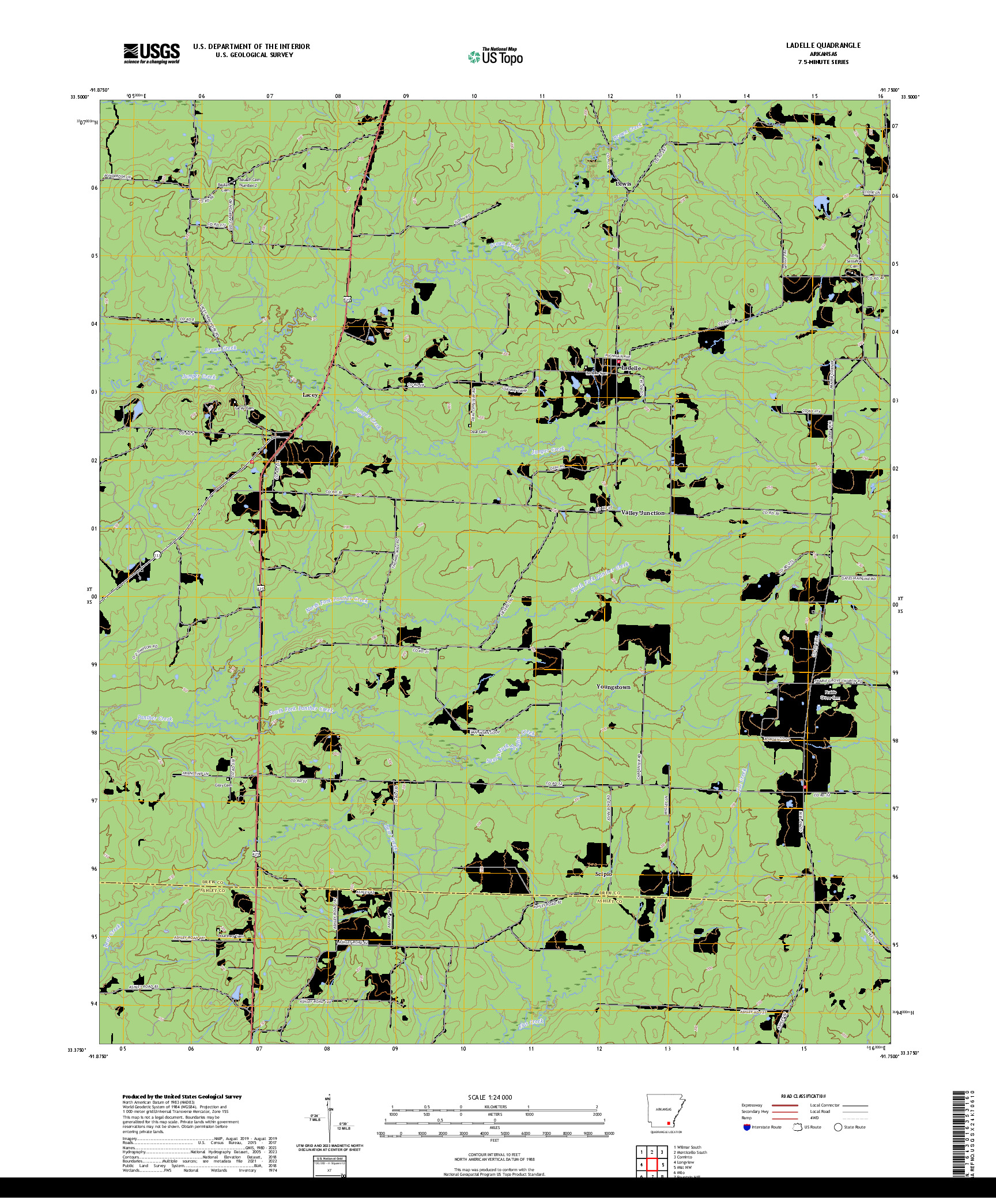 US TOPO 7.5-MINUTE MAP FOR LADELLE, AR