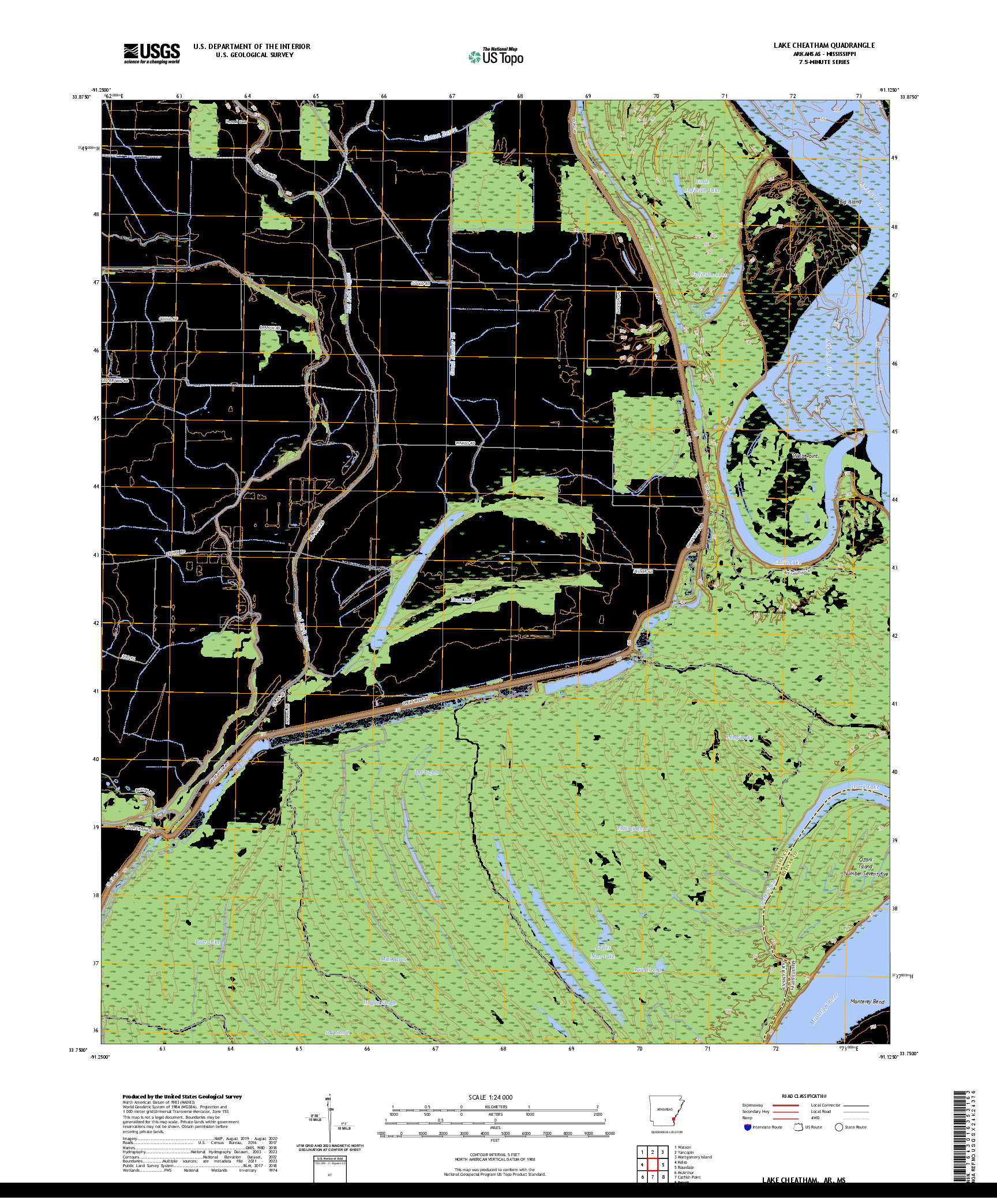 US TOPO 7.5-MINUTE MAP FOR LAKE CHEATHAM, AR,MS