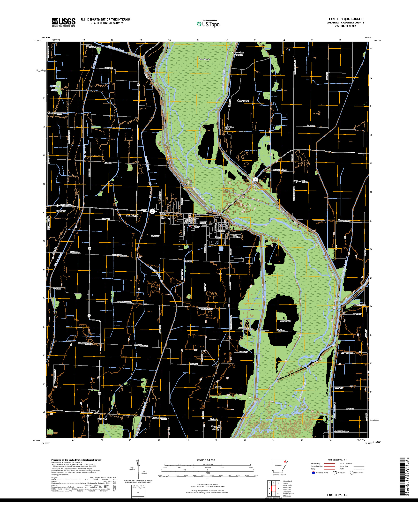 US TOPO 7.5-MINUTE MAP FOR LAKE CITY, AR