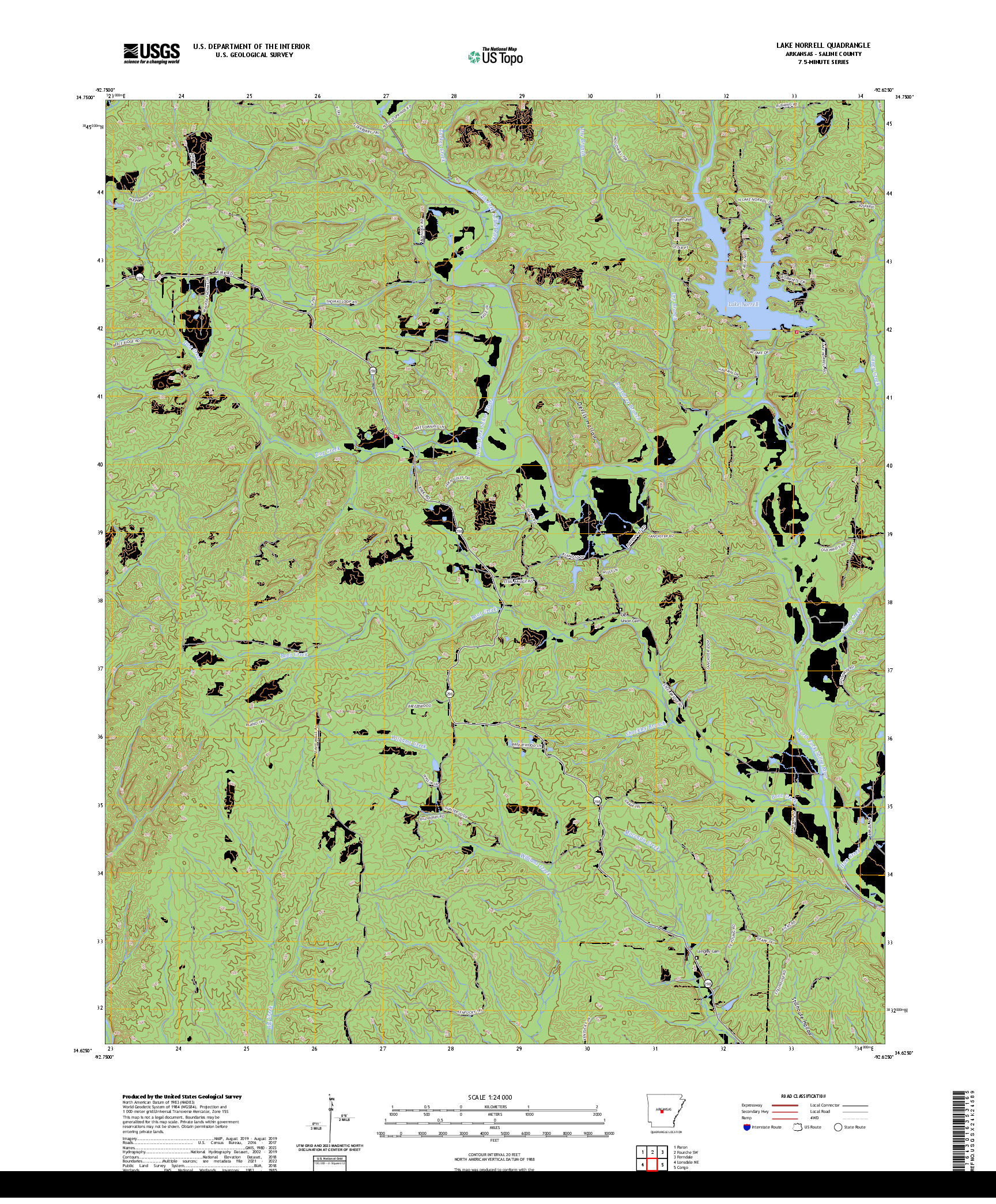US TOPO 7.5-MINUTE MAP FOR LAKE NORRELL, AR