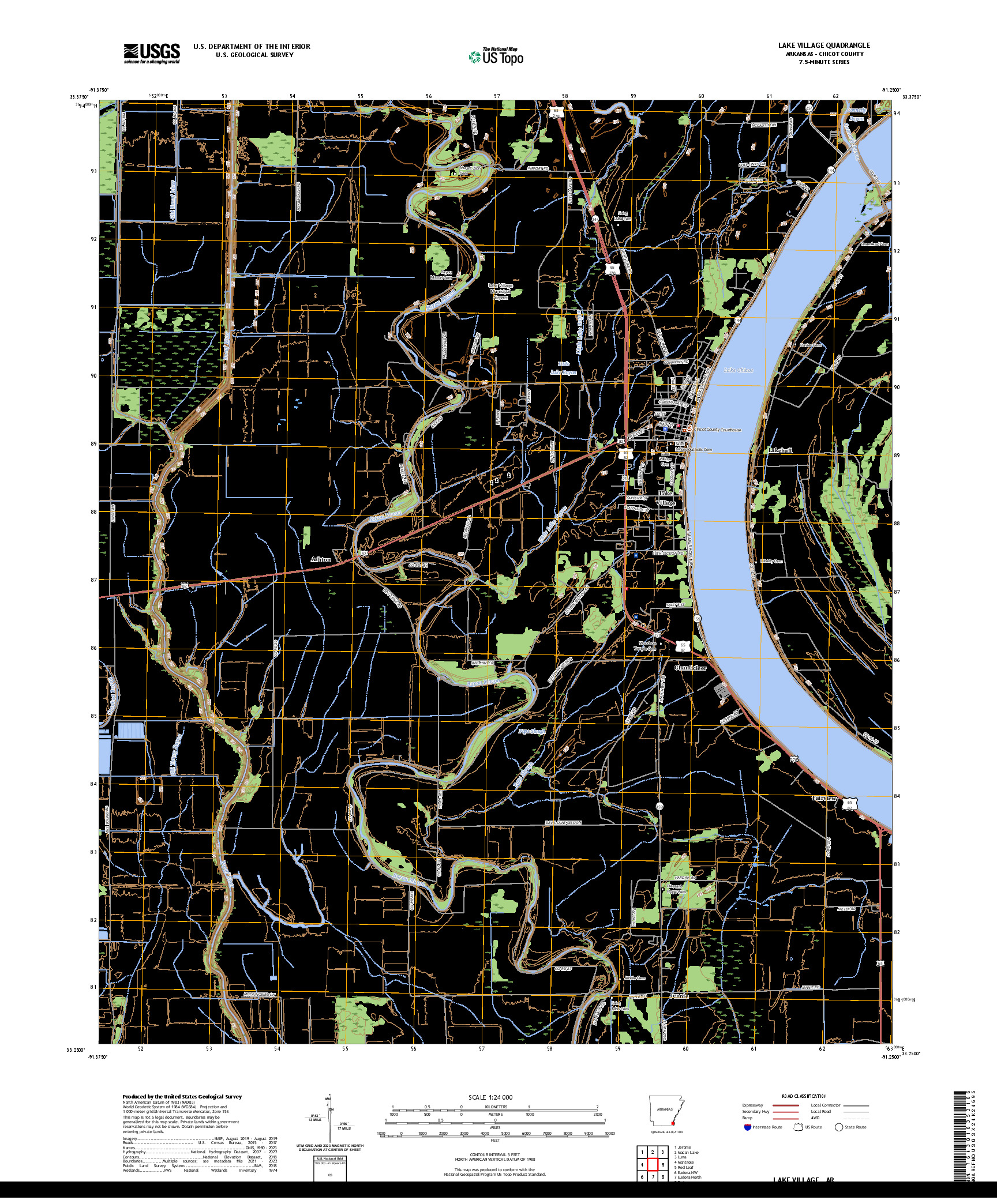 US TOPO 7.5-MINUTE MAP FOR LAKE VILLAGE, AR