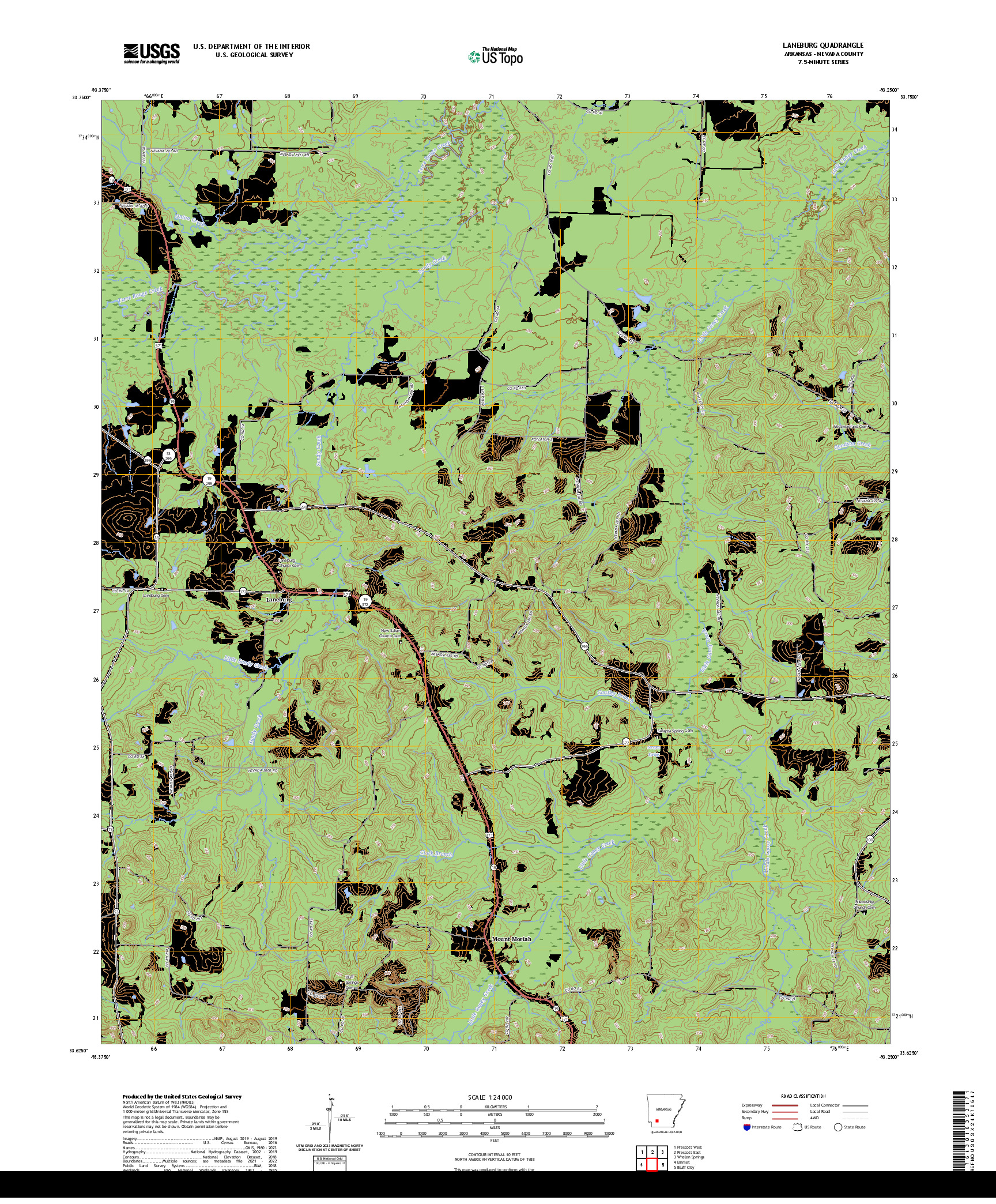 US TOPO 7.5-MINUTE MAP FOR LANEBURG, AR