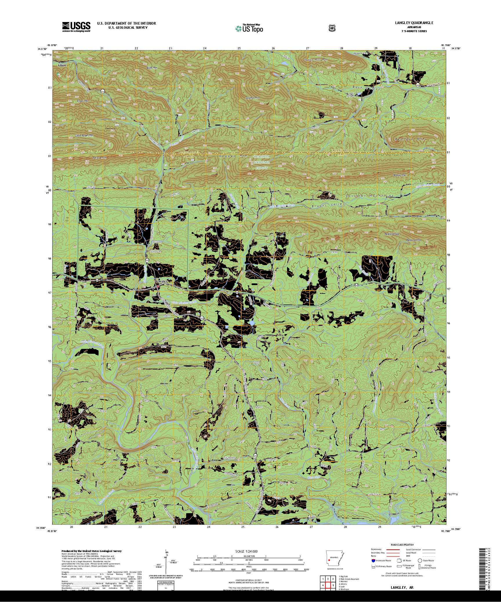 US TOPO 7.5-MINUTE MAP FOR LANGLEY, AR