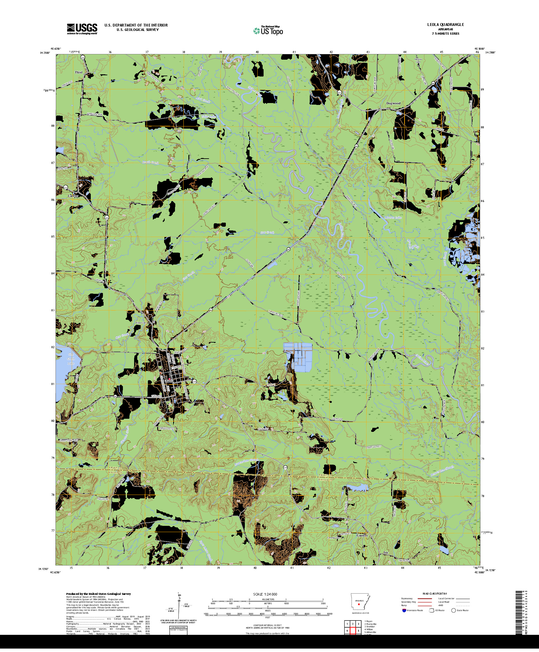 US TOPO 7.5-MINUTE MAP FOR LEOLA, AR