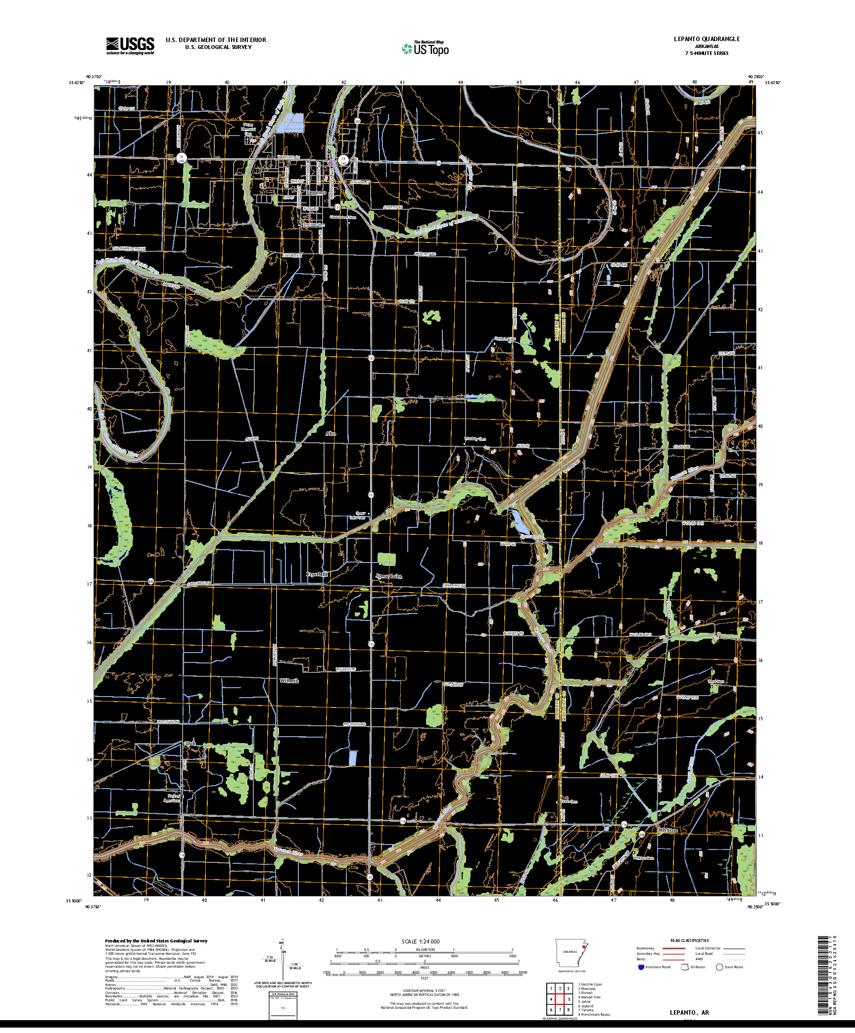 US TOPO 7.5-MINUTE MAP FOR LEPANTO, AR