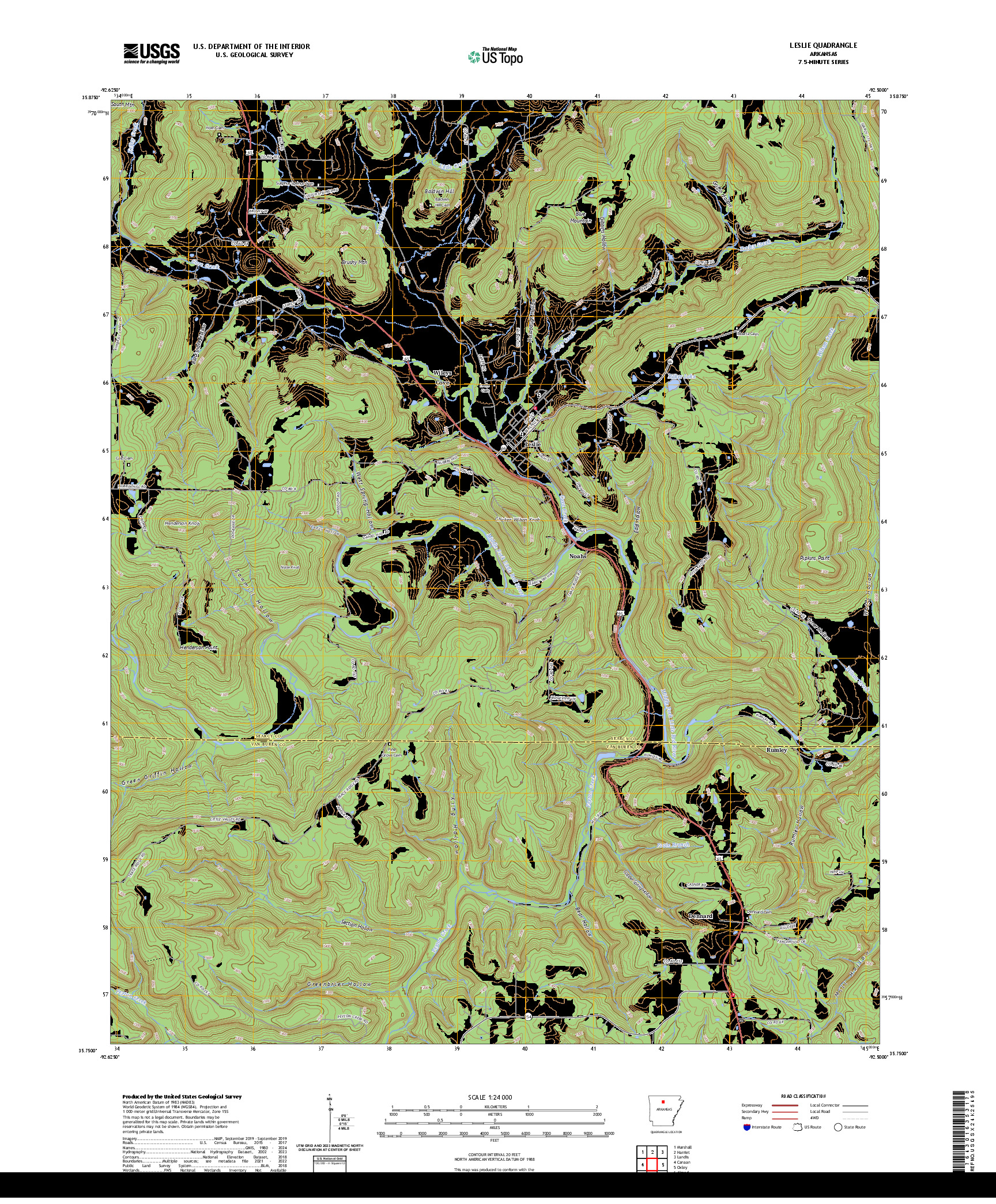 US TOPO 7.5-MINUTE MAP FOR LESLIE, AR