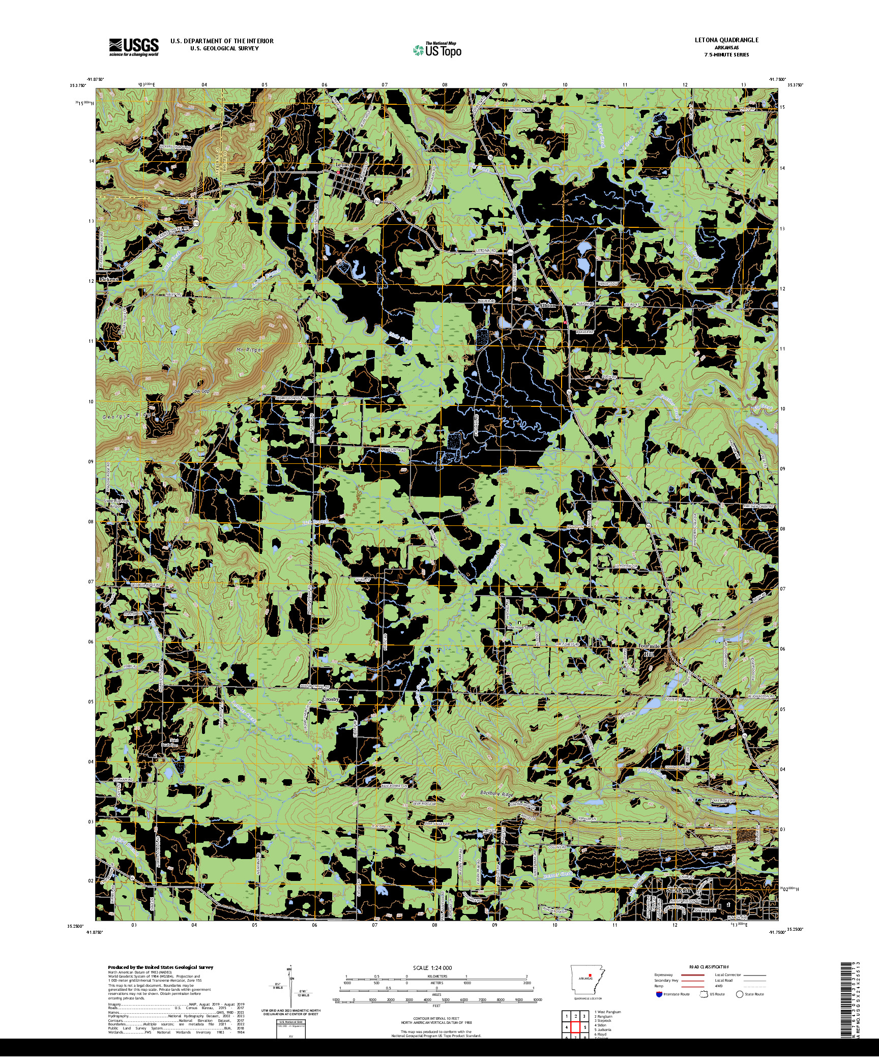 US TOPO 7.5-MINUTE MAP FOR LETONA, AR