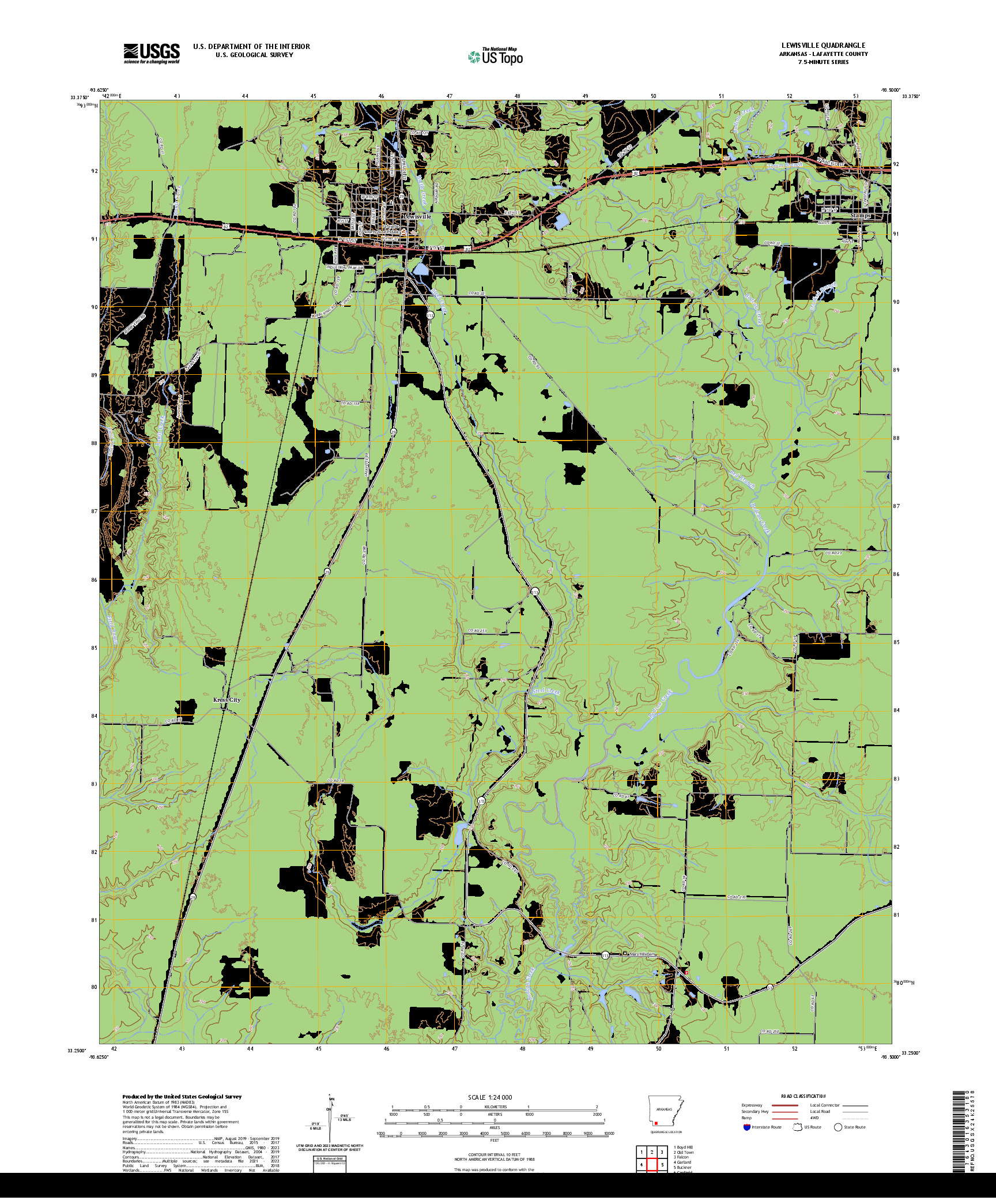 US TOPO 7.5-MINUTE MAP FOR LEWISVILLE, AR