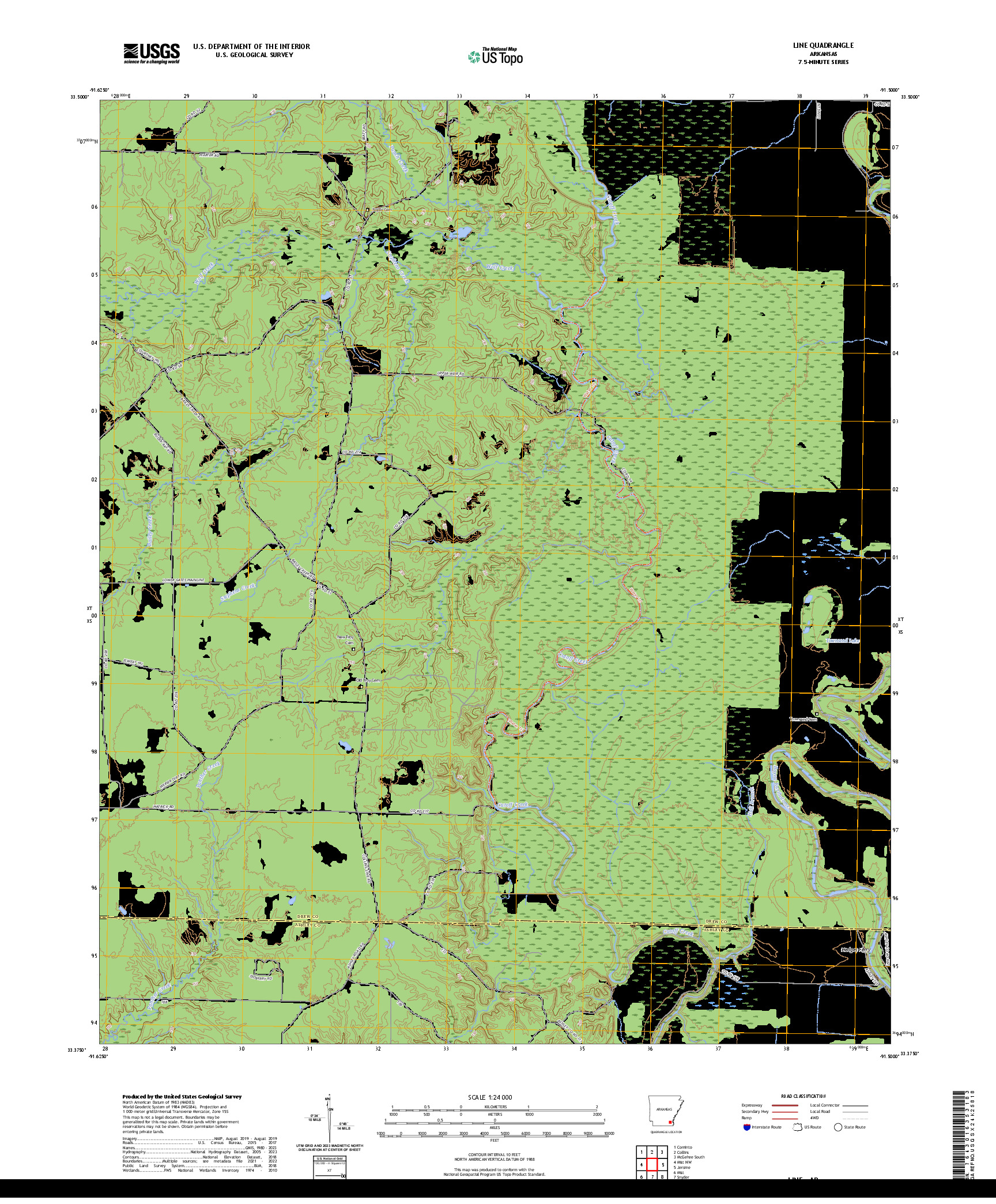 US TOPO 7.5-MINUTE MAP FOR LINE, AR